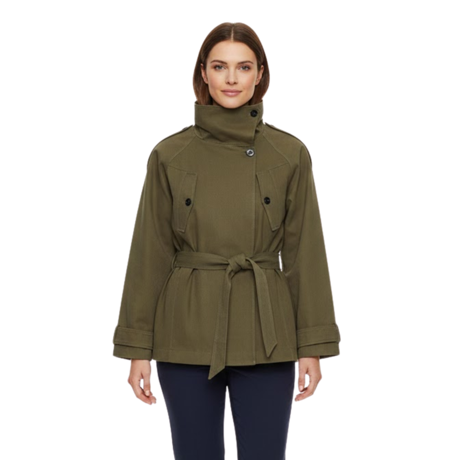 Chaqueta informal para mujer estilo coreano elegante con cinturón y cuello alto