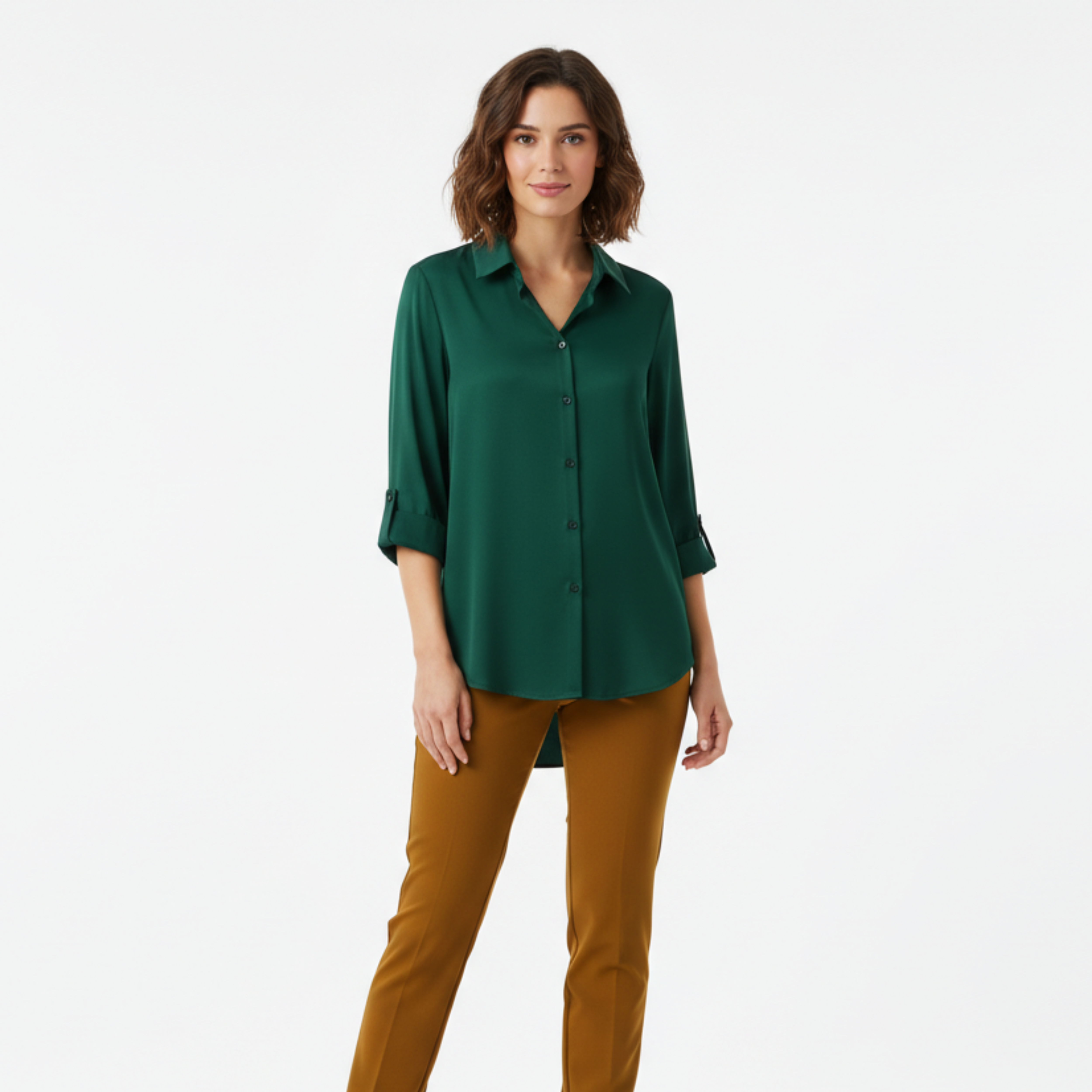 Nagy méretű női hosszú ujjú gombos blúz, bő szabású, hajtókás gallérral