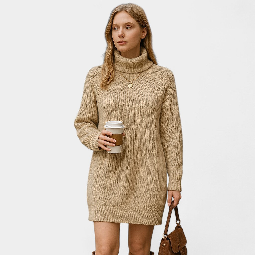 Ancienne Monde | Vestido suéter de cuello alto oversize para mujer – Elegancia casual en punto