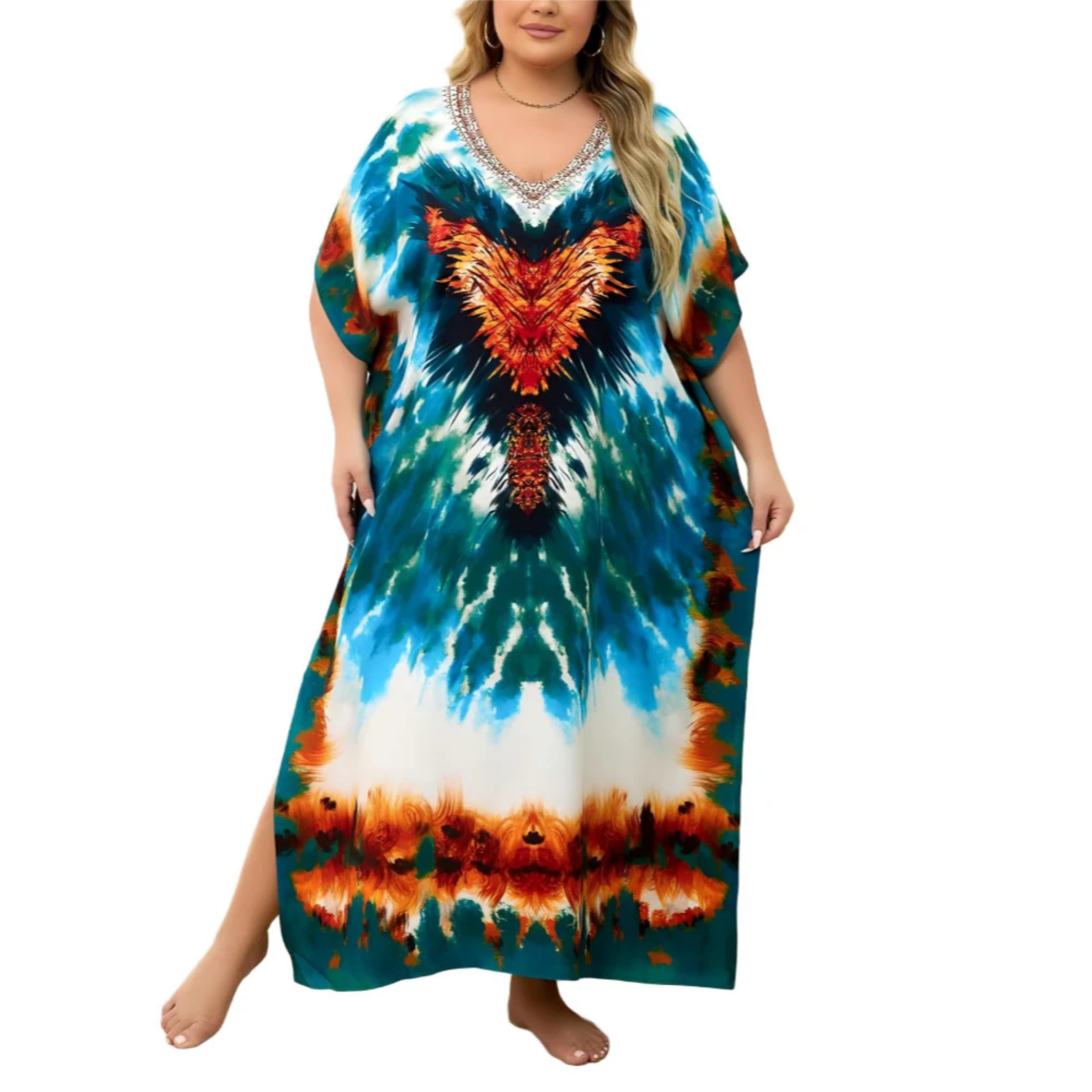 Robe kaftan kimono velká velikost — volný střih — pláž a cestování