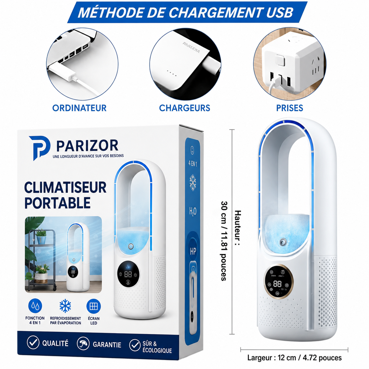 Enfriador de aire USB sin aspas con depósito de agua y 6 velocidades