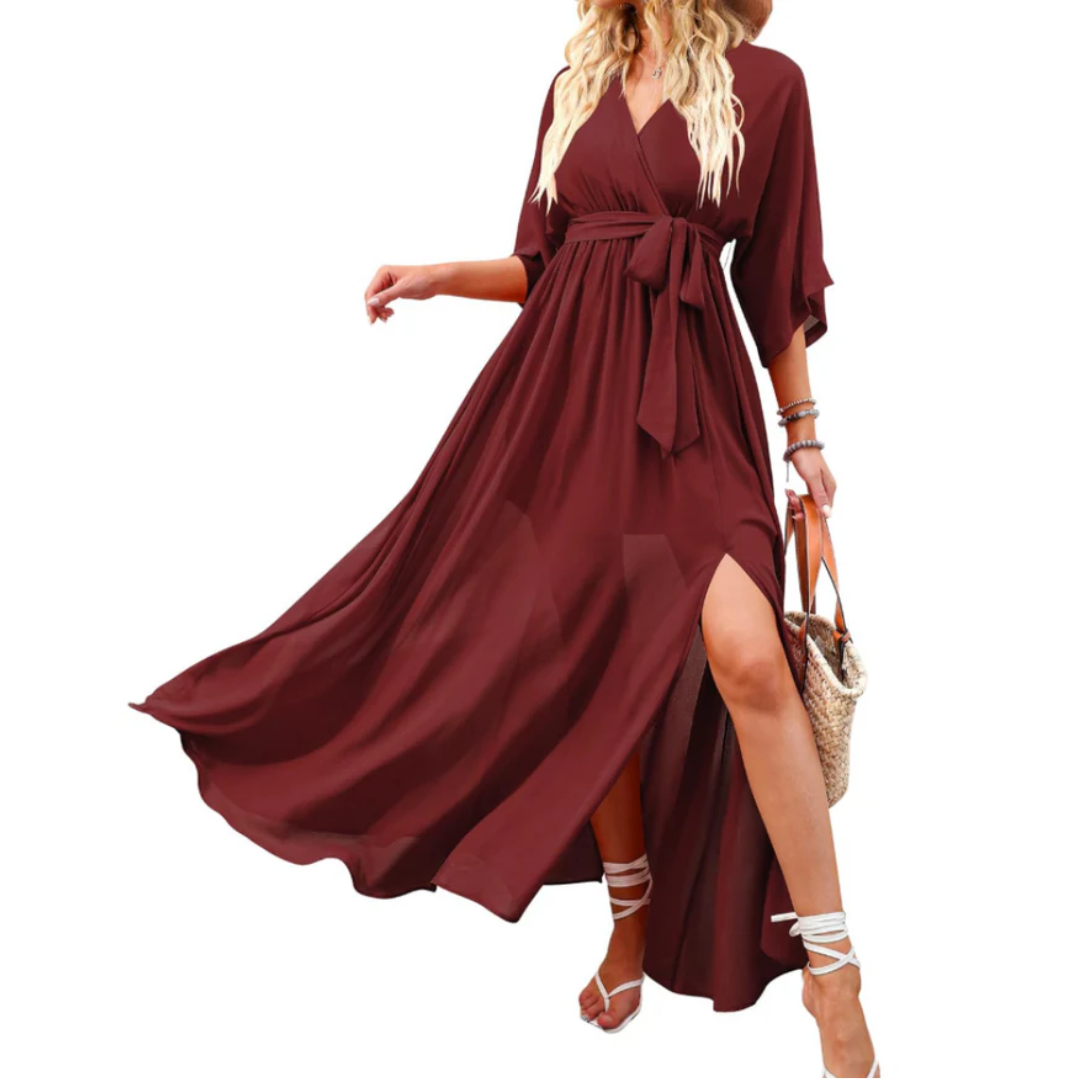 Maxi kimono kjole med blomster — boheme stil — sommerferie