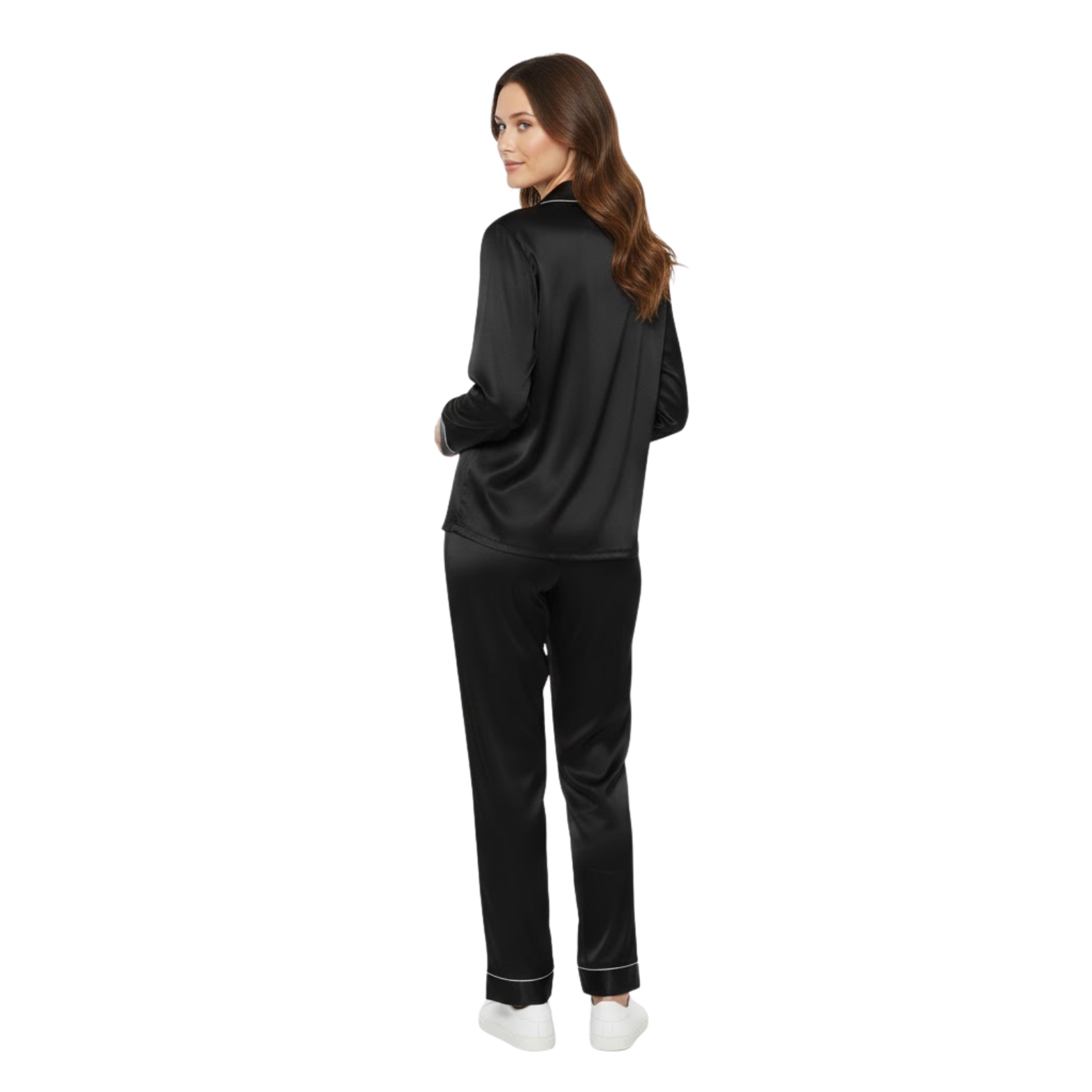 Női szatén pizsama hosszú ujjú inggel és nadrággal