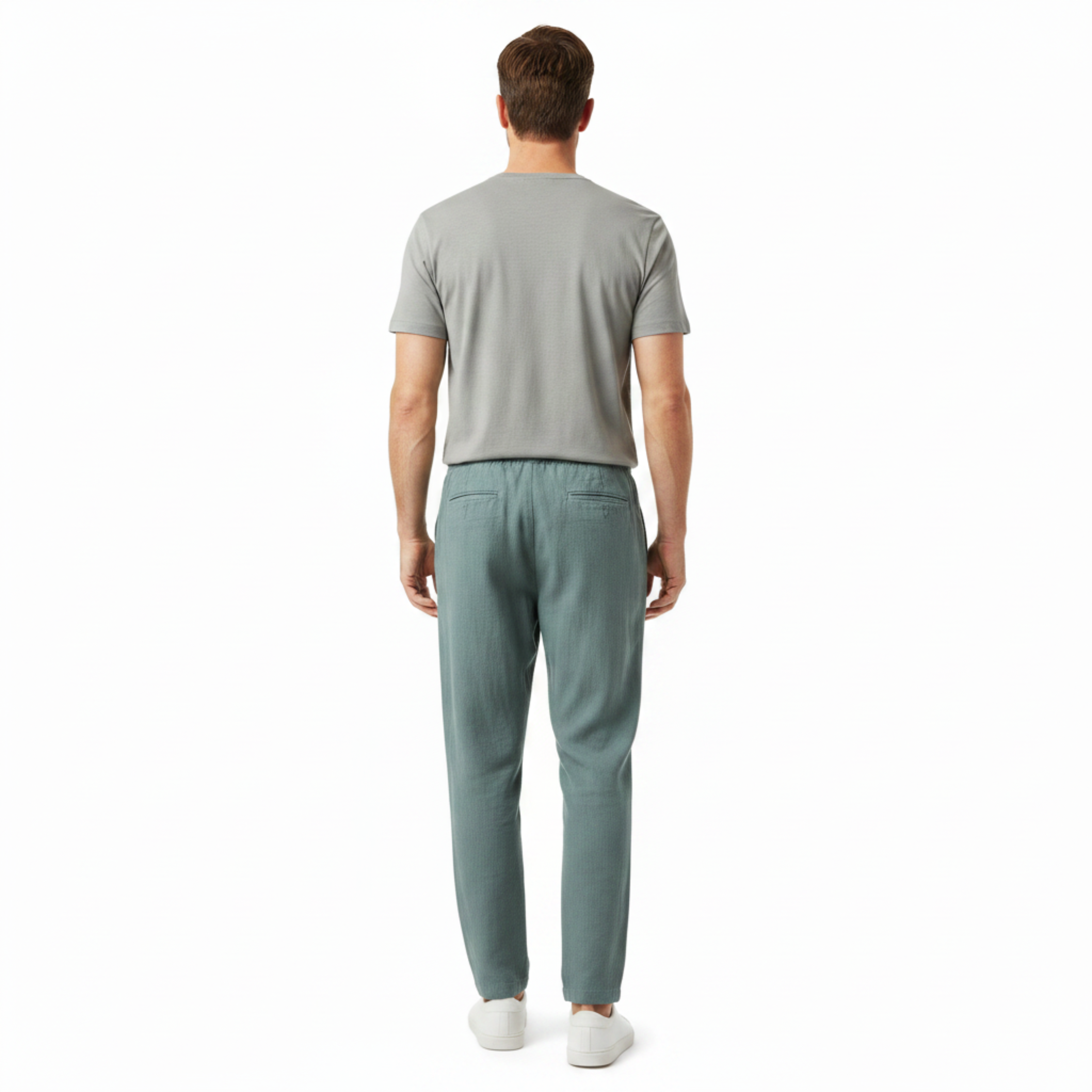 Men's Linen Capri Pants Relaxed Tapered Fit with Elastic Waistband