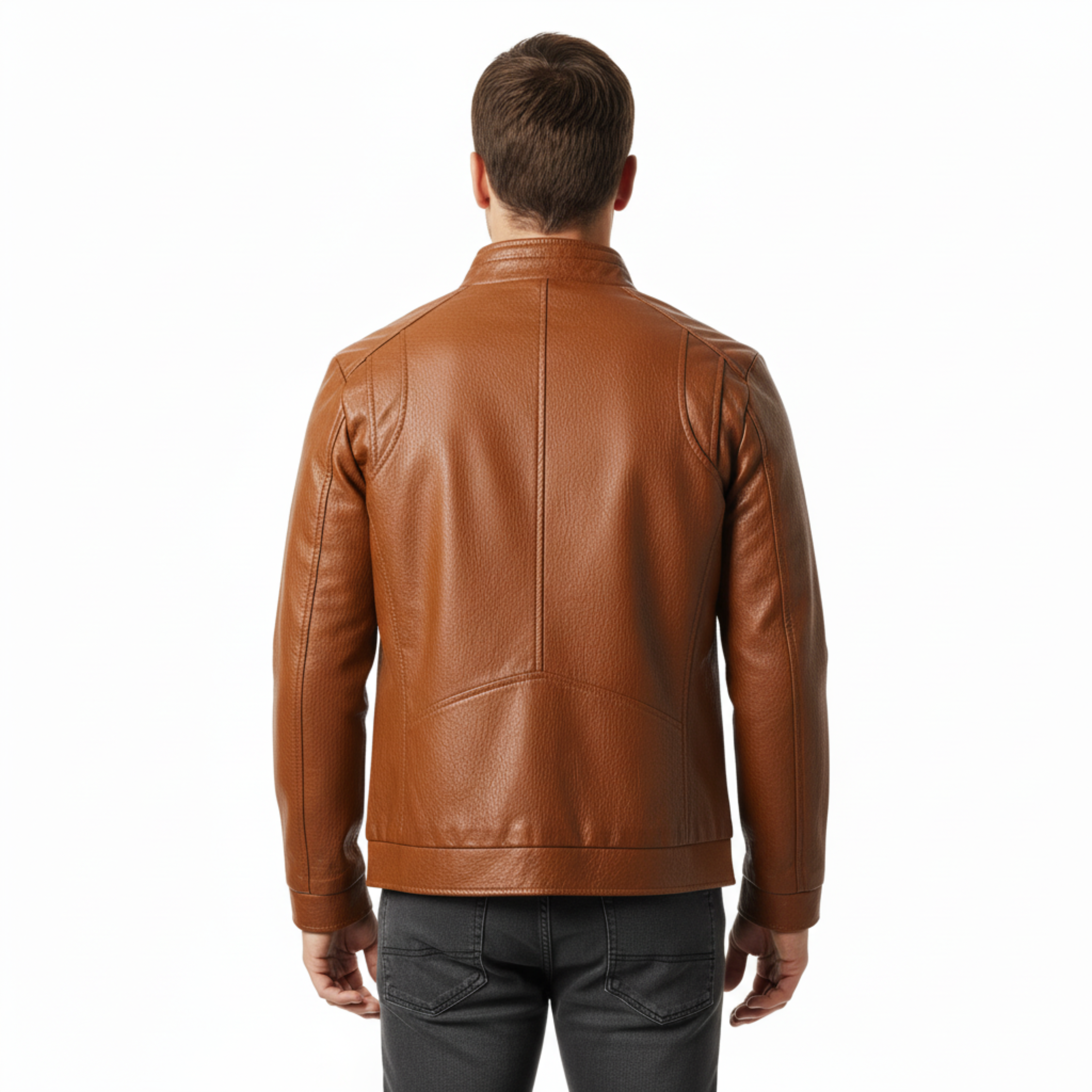 Pánská italská kožená bunda se zipem a žebrovanými manžetami