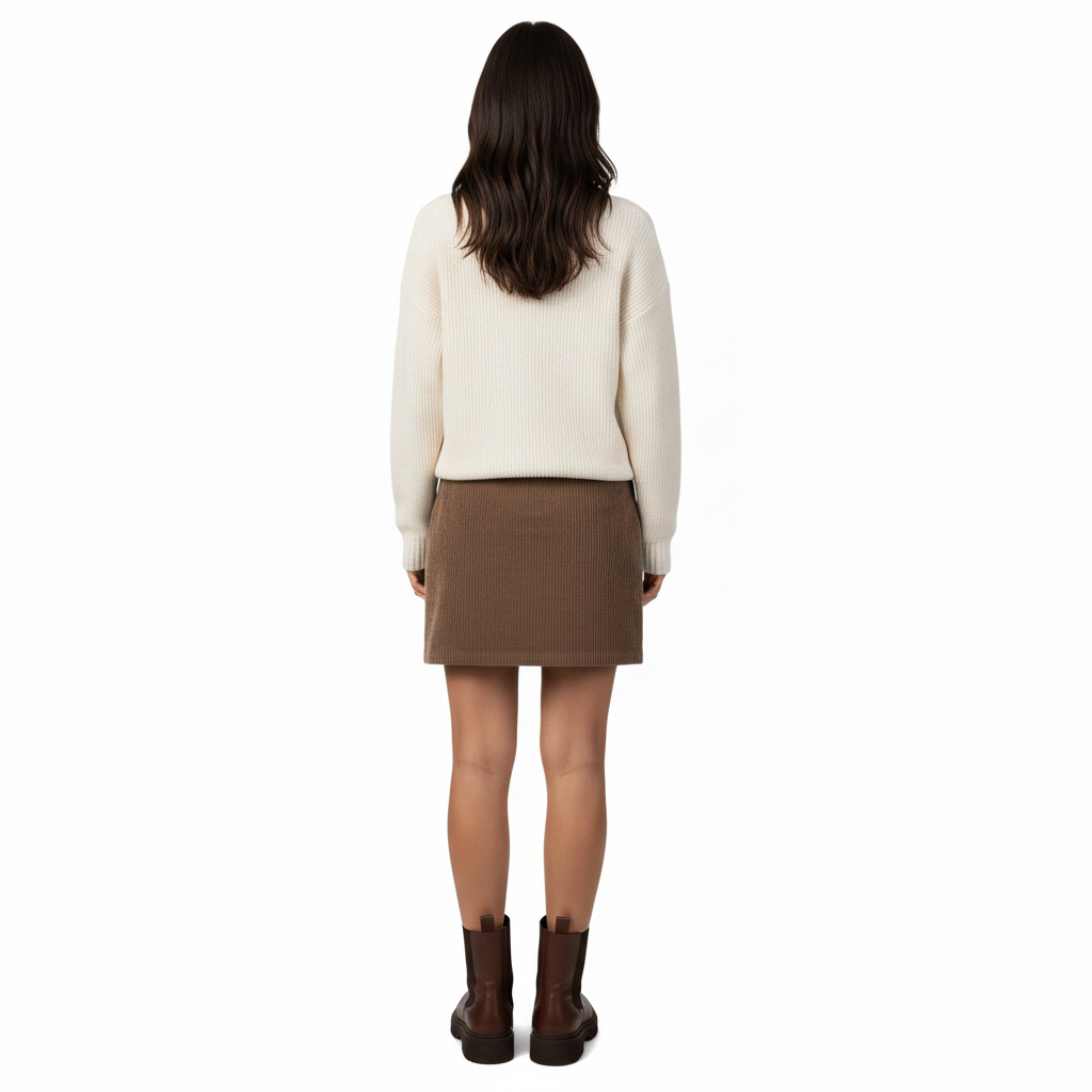 Falda corta de terciopelo acanalado para mujer con abertura frontal y cintura alta