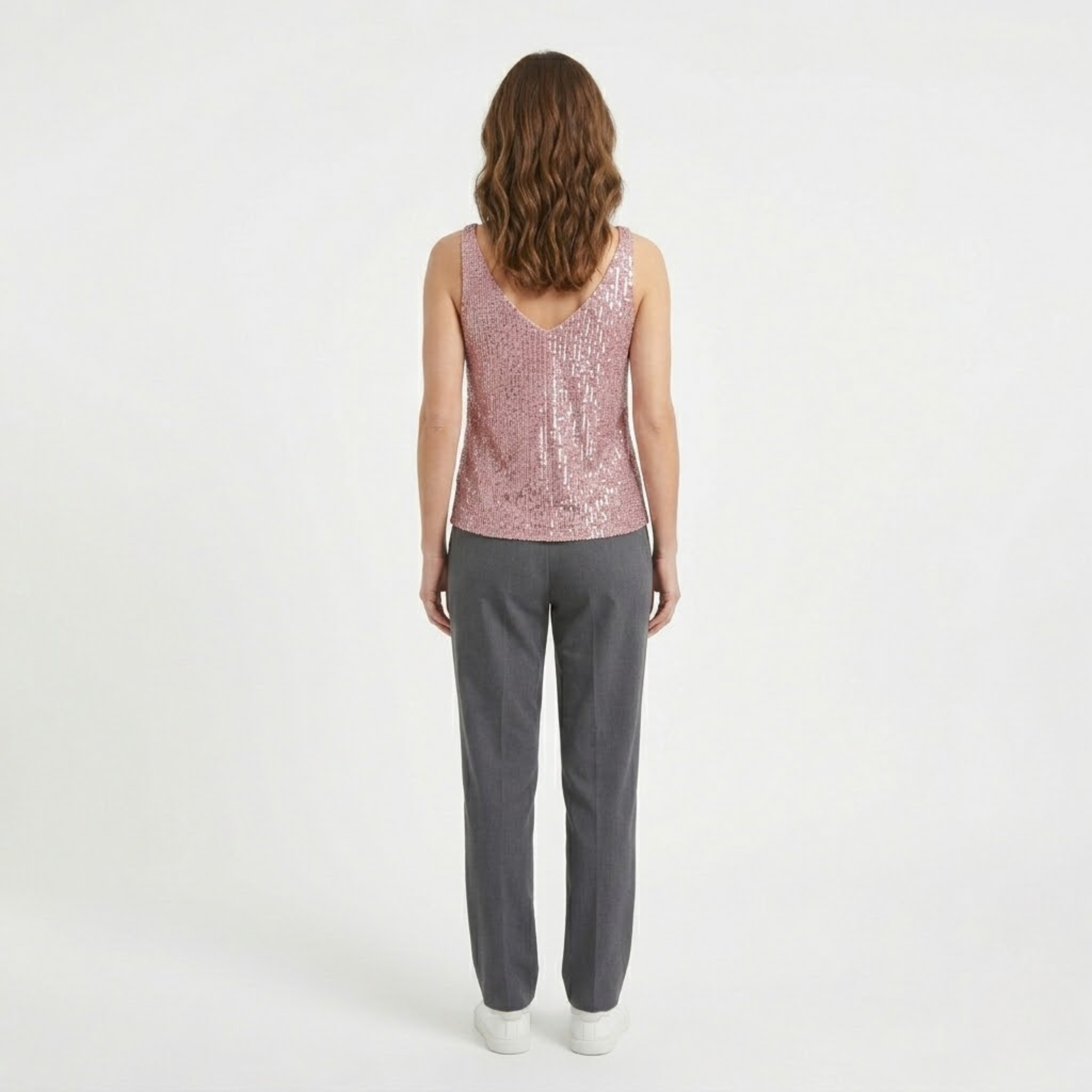 Top con Paillettes, Scollo a V e Senza Maniche da Donna