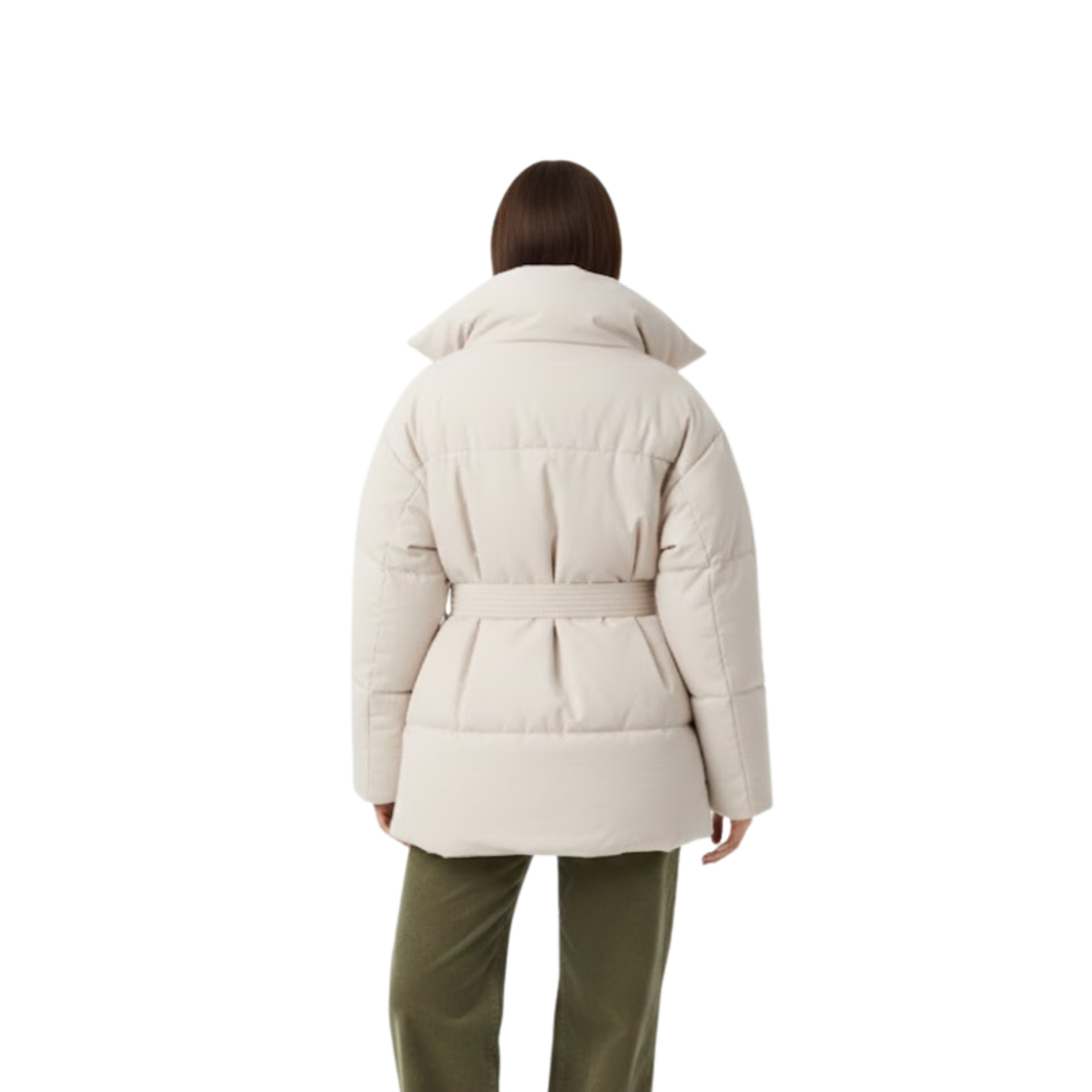 Cotton coat with lapel collar and waist tie, trendy warm long-sleeve jacket