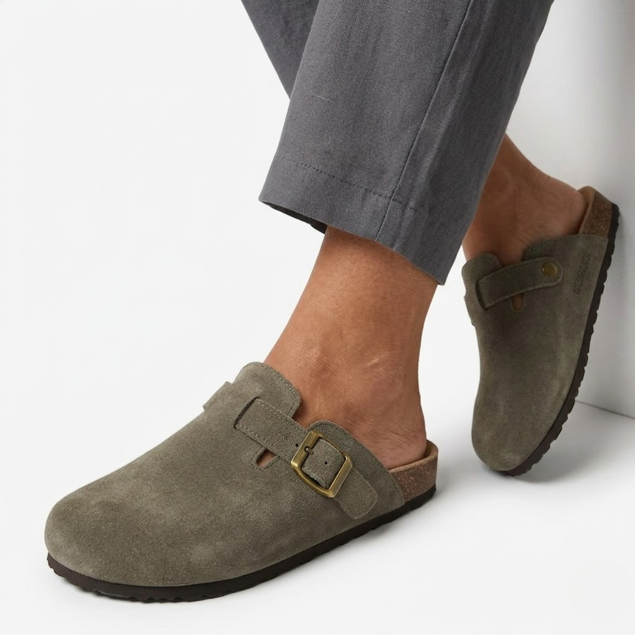 Sabots en Daim avec Semelle en Liège et Boucle Réglable pour Femmes