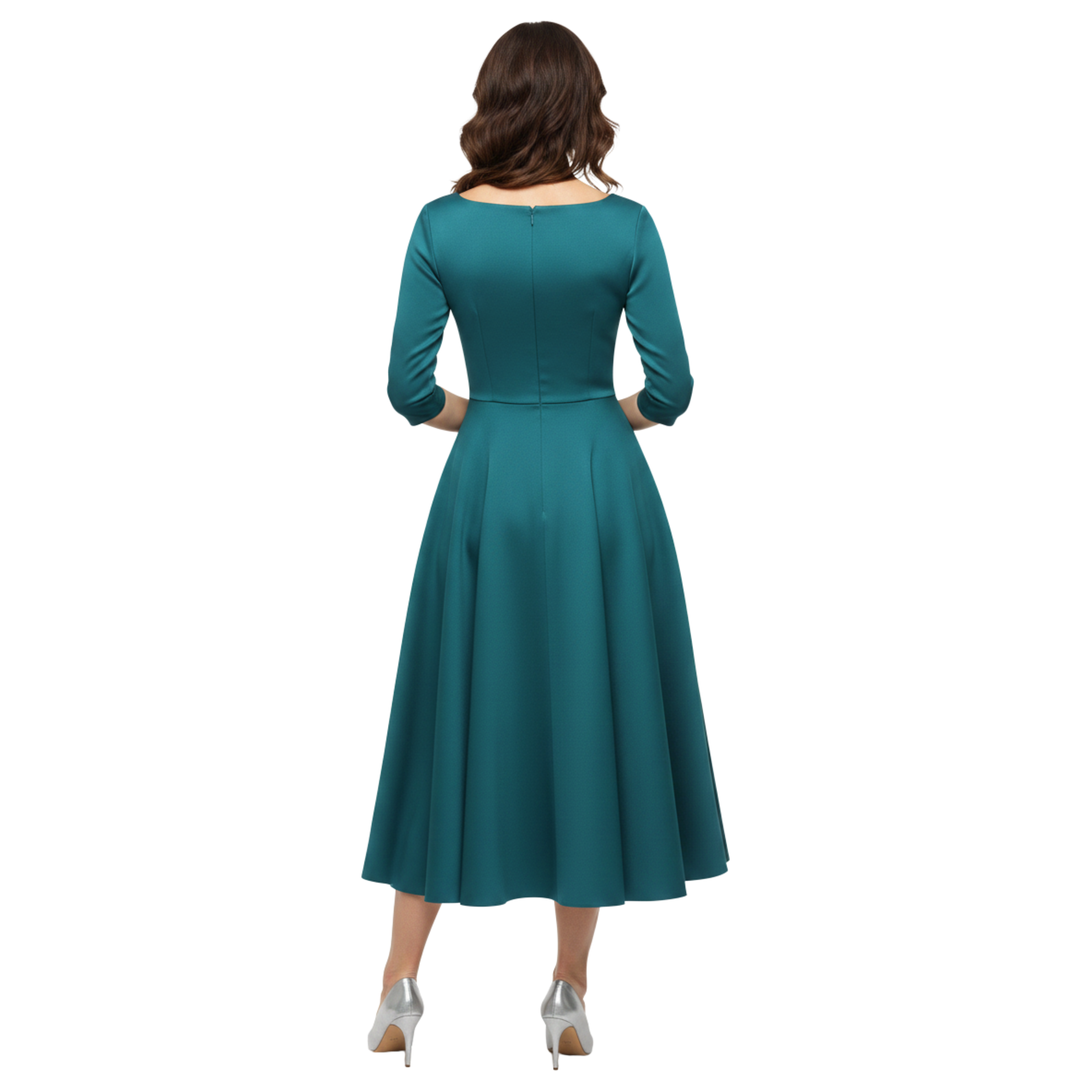 Midi ausgestelltes Abendkleid mit 3/4-Ärmeln für Hochzeitsgäste