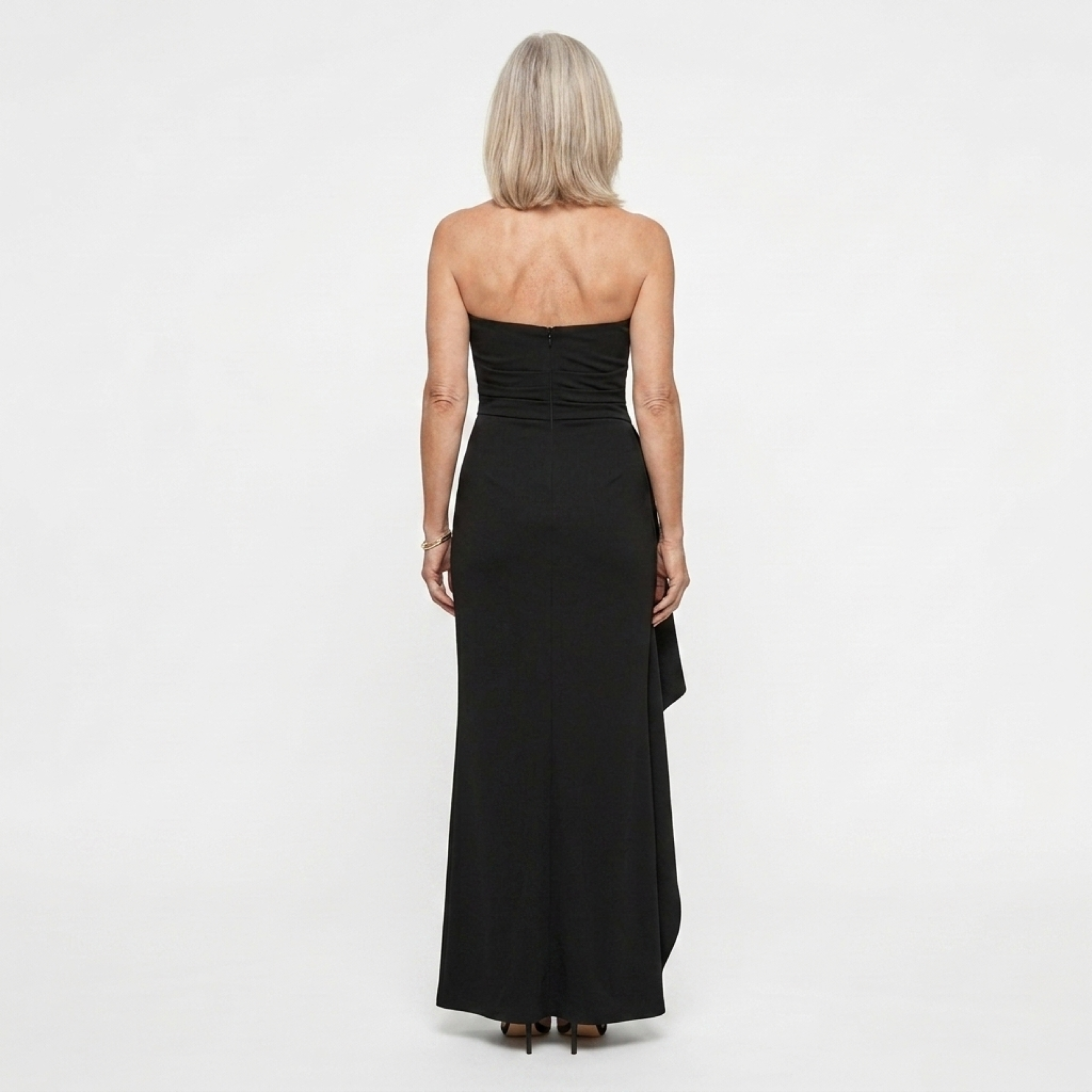 Vestido de noche largo — corte sirena fruncido con abertura | gala formal