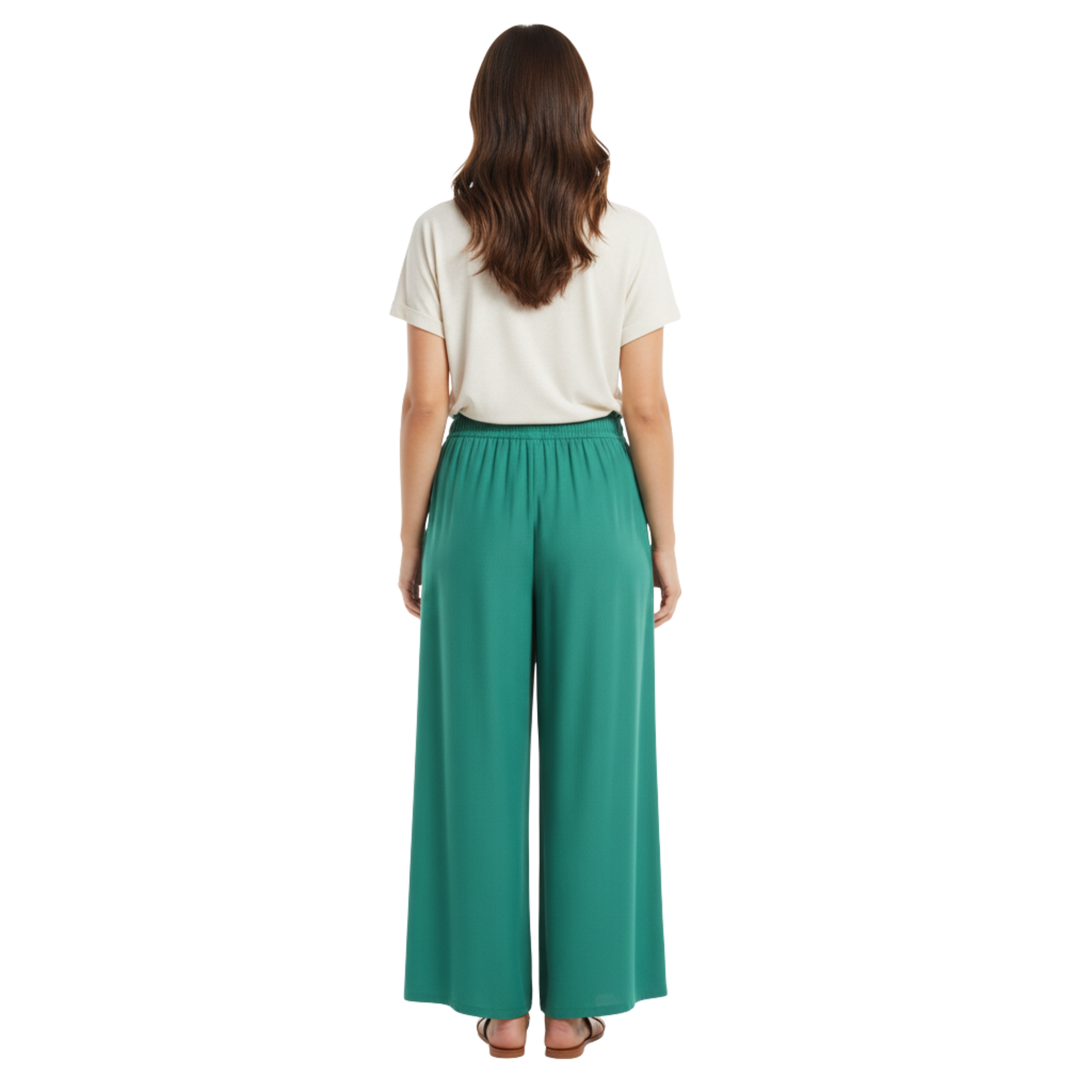 Pantaloni ampi a gamba larga da donna con vita elastica e tasche