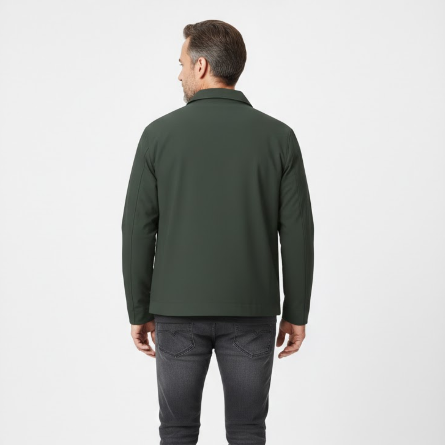 Chaqueta de trabajo ligera para hombre con cierre de cremallera y cuello de camisa clásico
