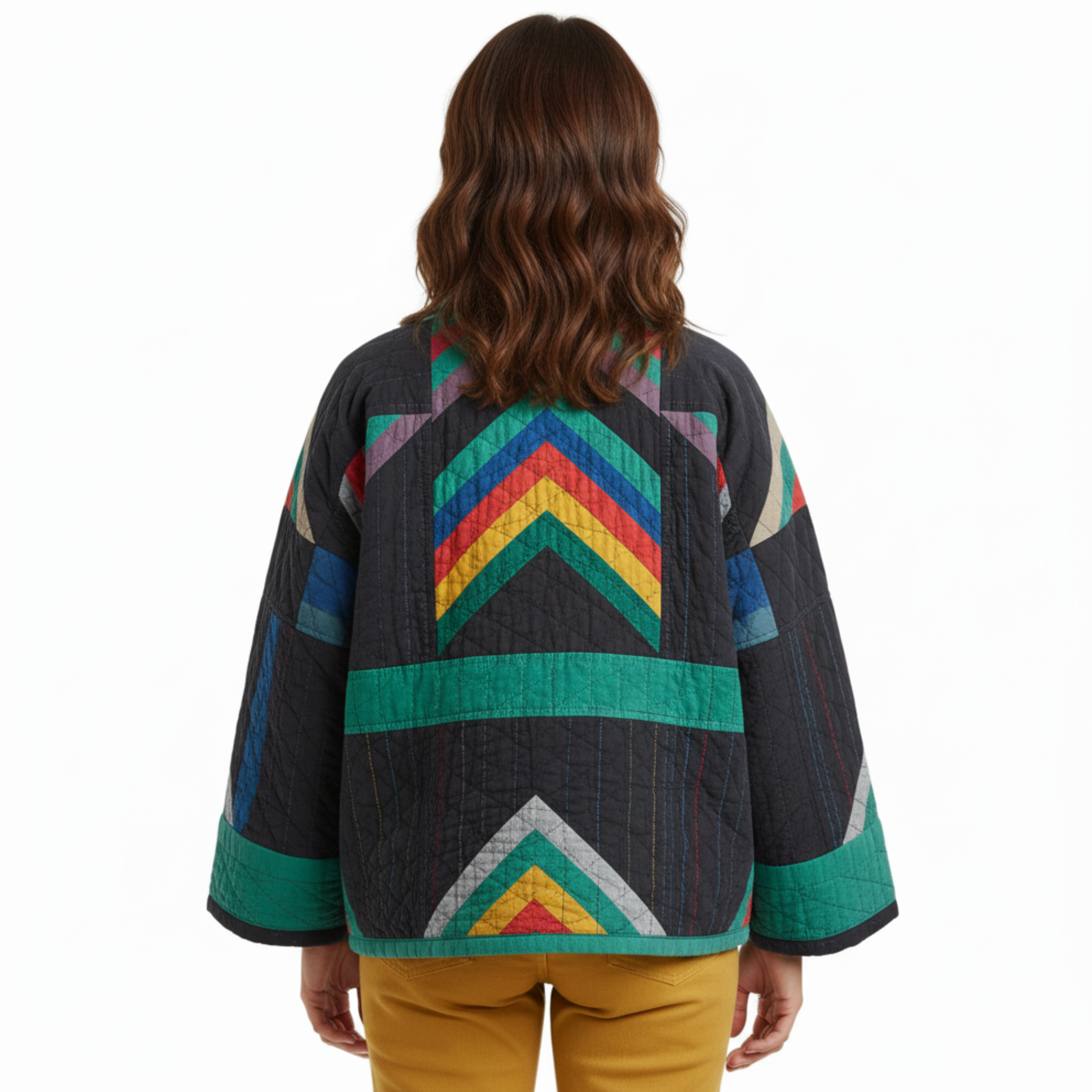 Oversize Cardigan Matelassé Mehrfarbig mit Fledermausärmeln für Damen