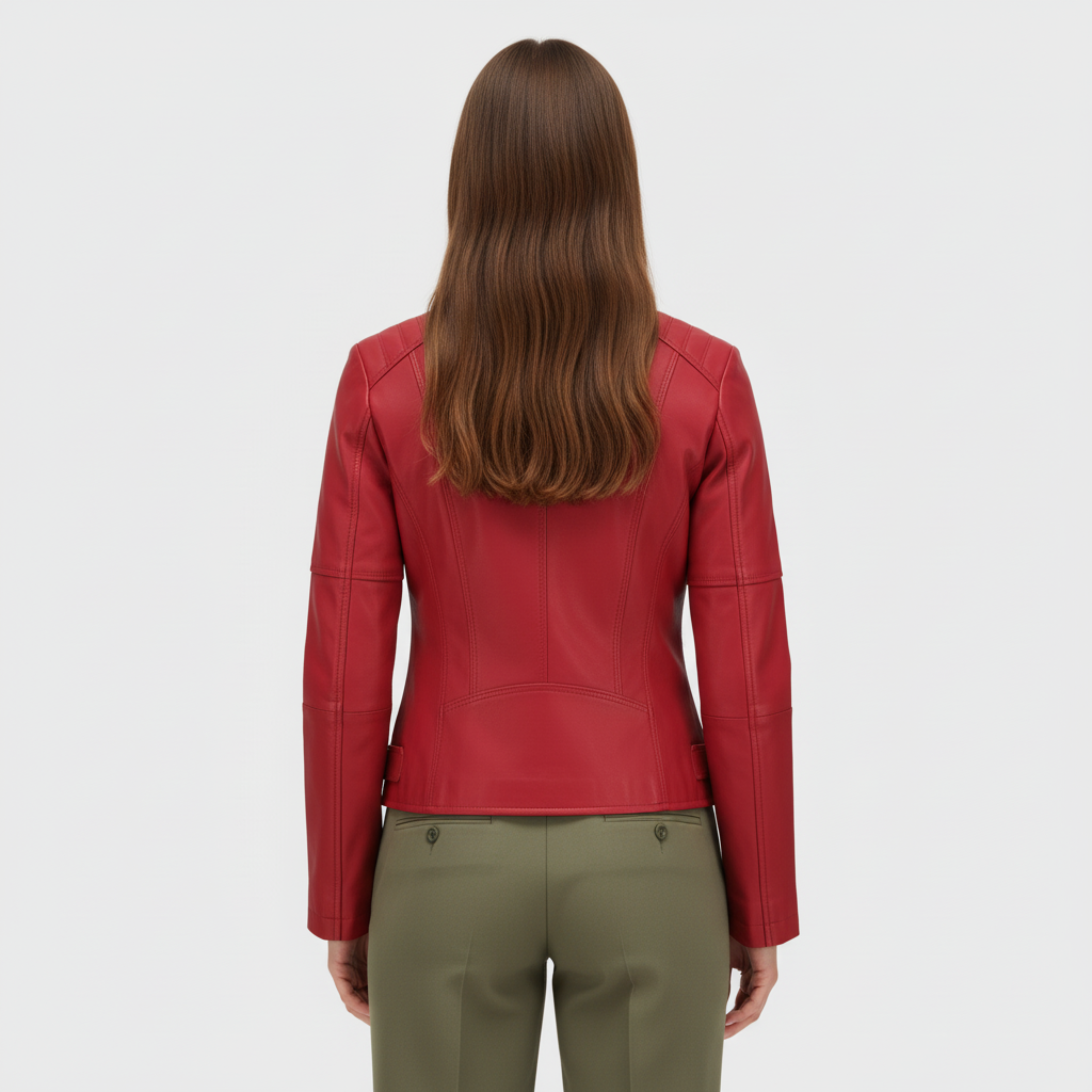 Veste en Cuir pour Femme avec Col Officier et Fermeture Éclair Coupe Cintrée