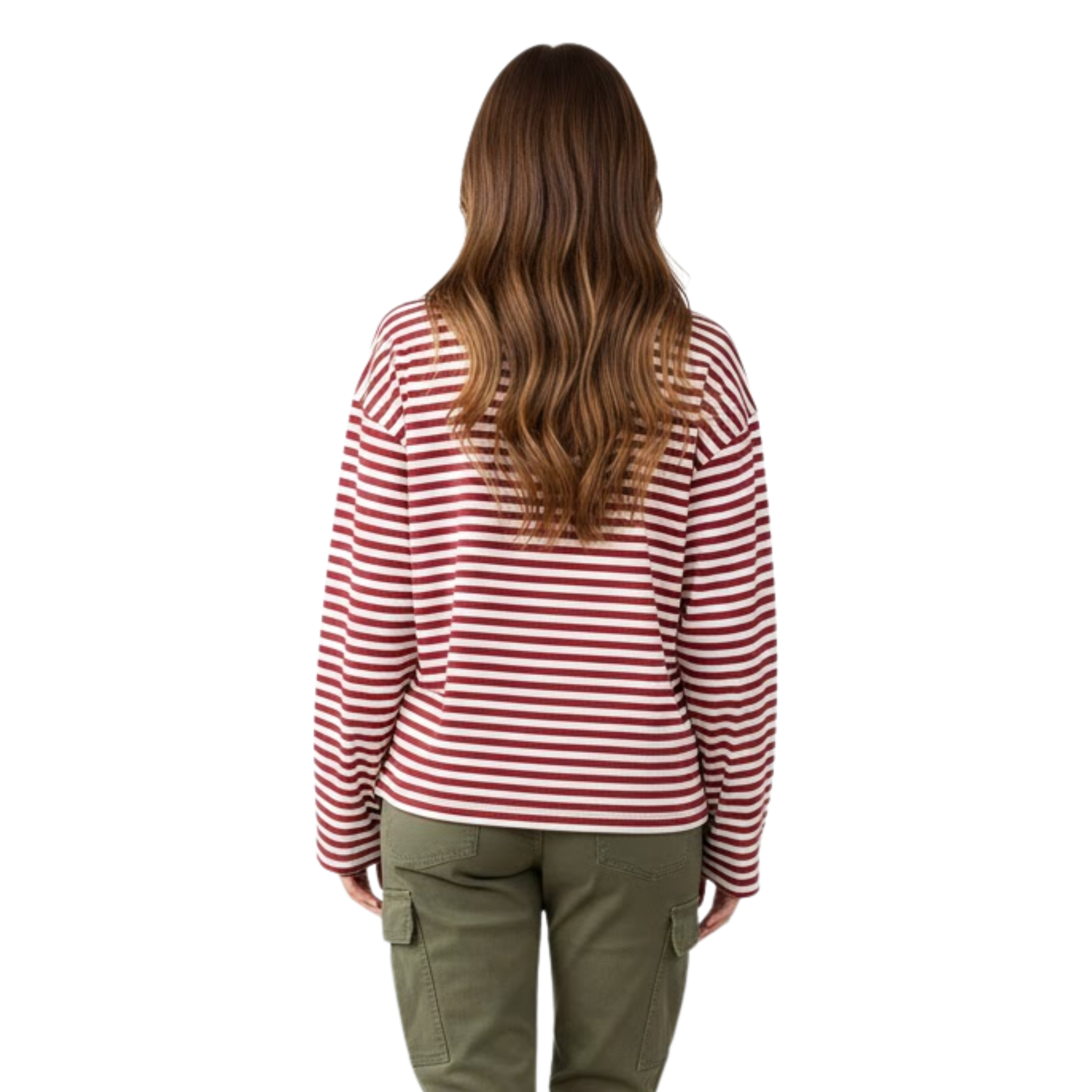 T-shirt a maniche lunghe a righe per donna, taglio ampio, collo rotondo e stile streetwear vintage