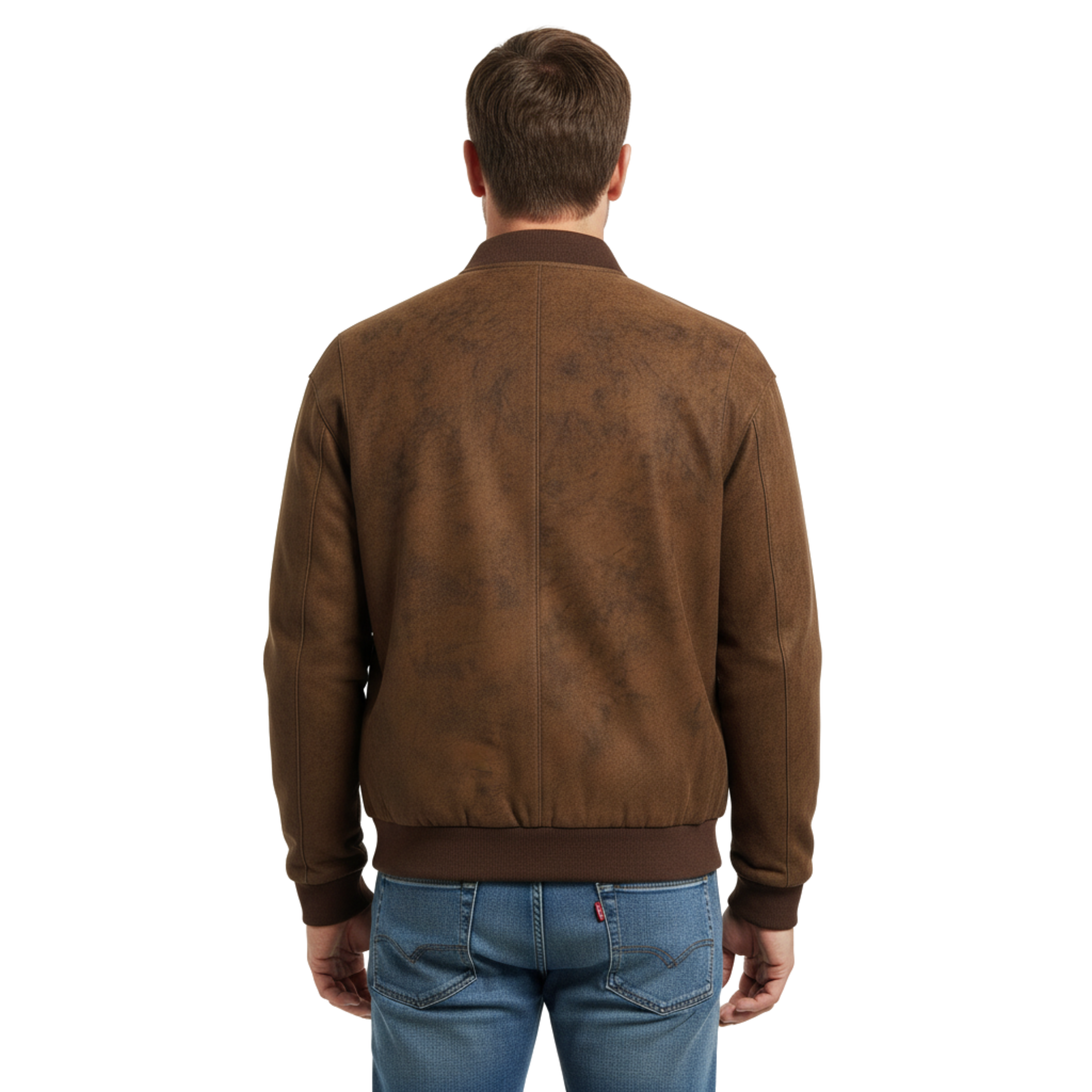 Férfi szarvasbőrhatású bomberdzseki baseball gallérral és cipzárral