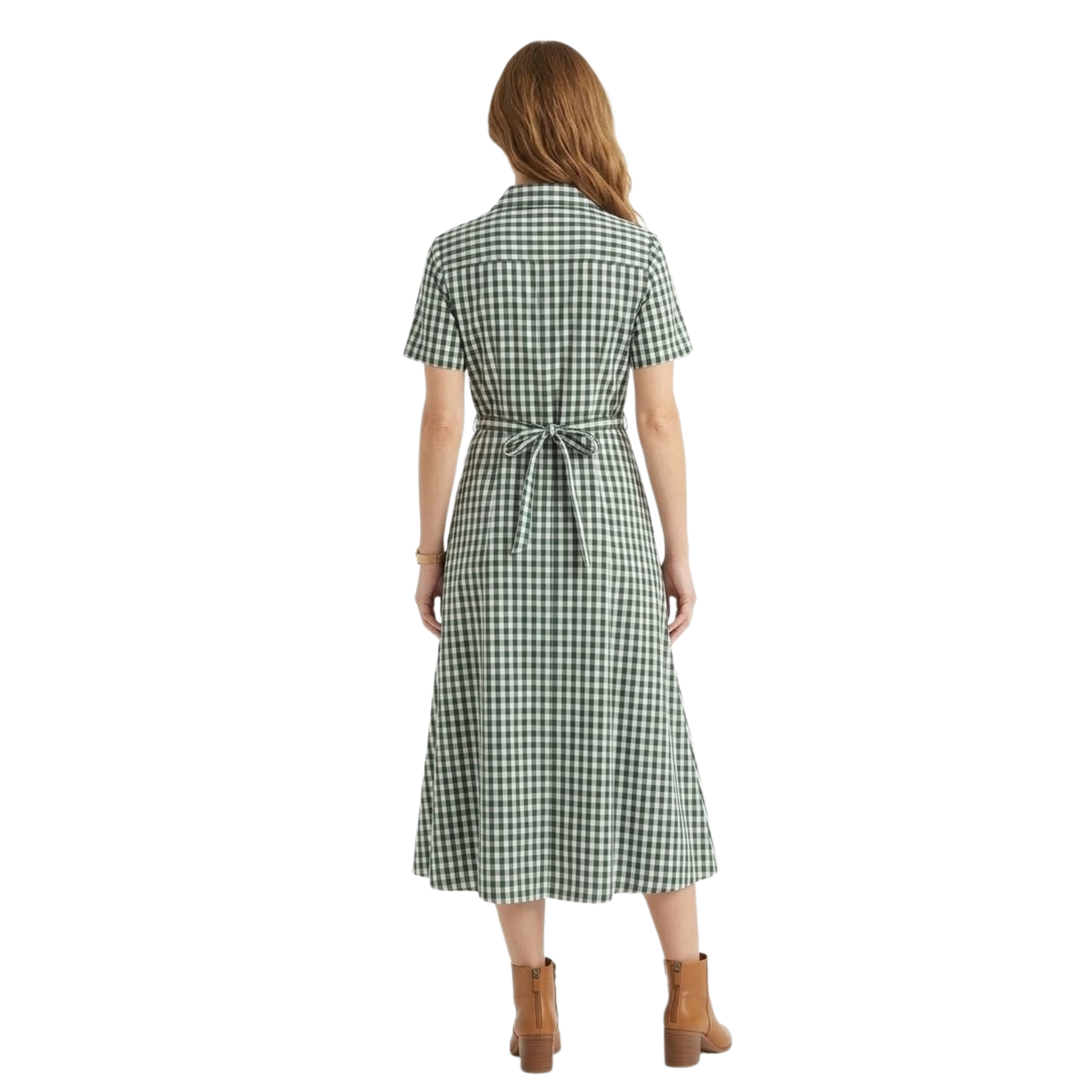 Női hosszú kockás ingruha klasszikus gallérral és rövid ujjakkal