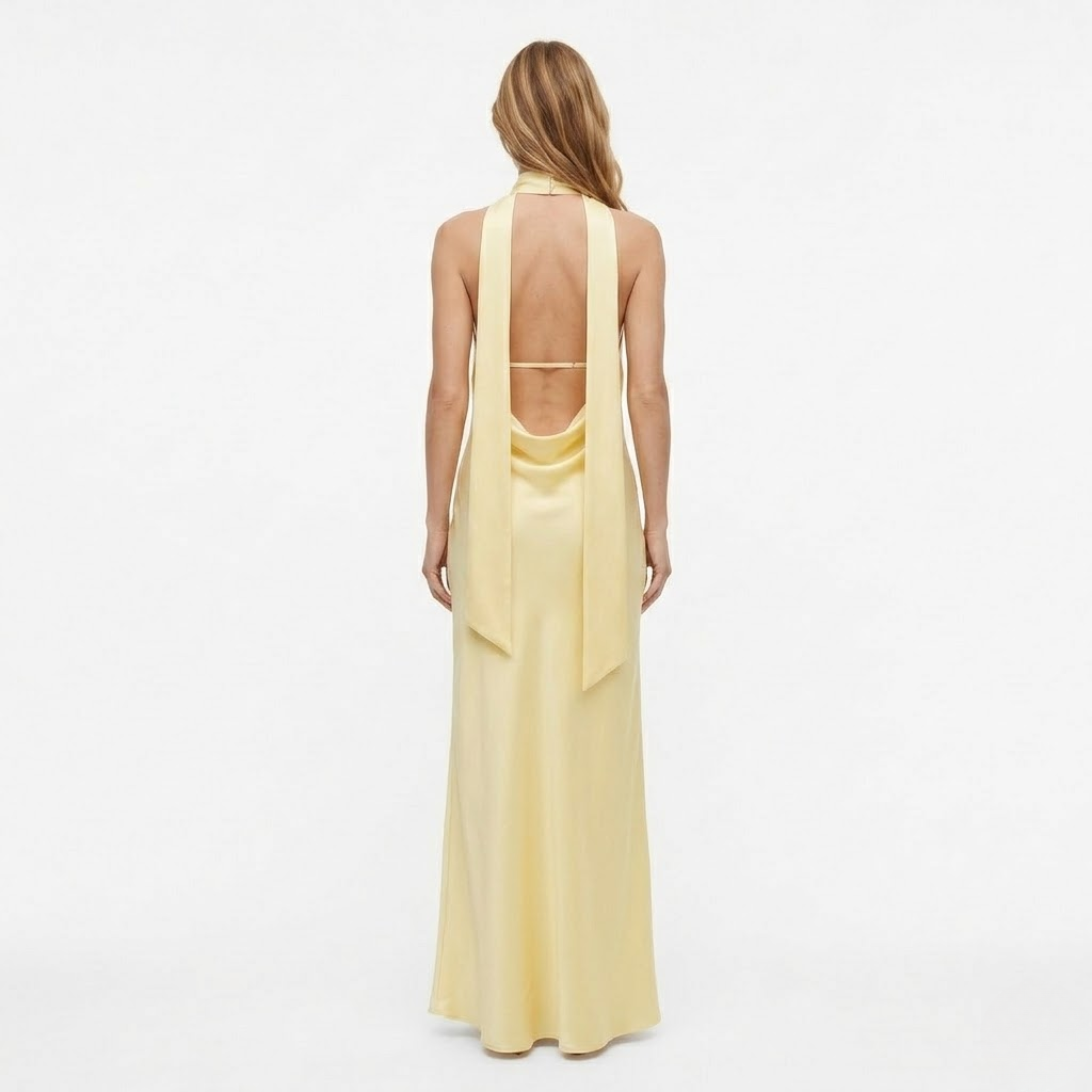 Robe Longue de Soirée en Polyester avec Décolleté Plongeant et Dos Nu pour Femme