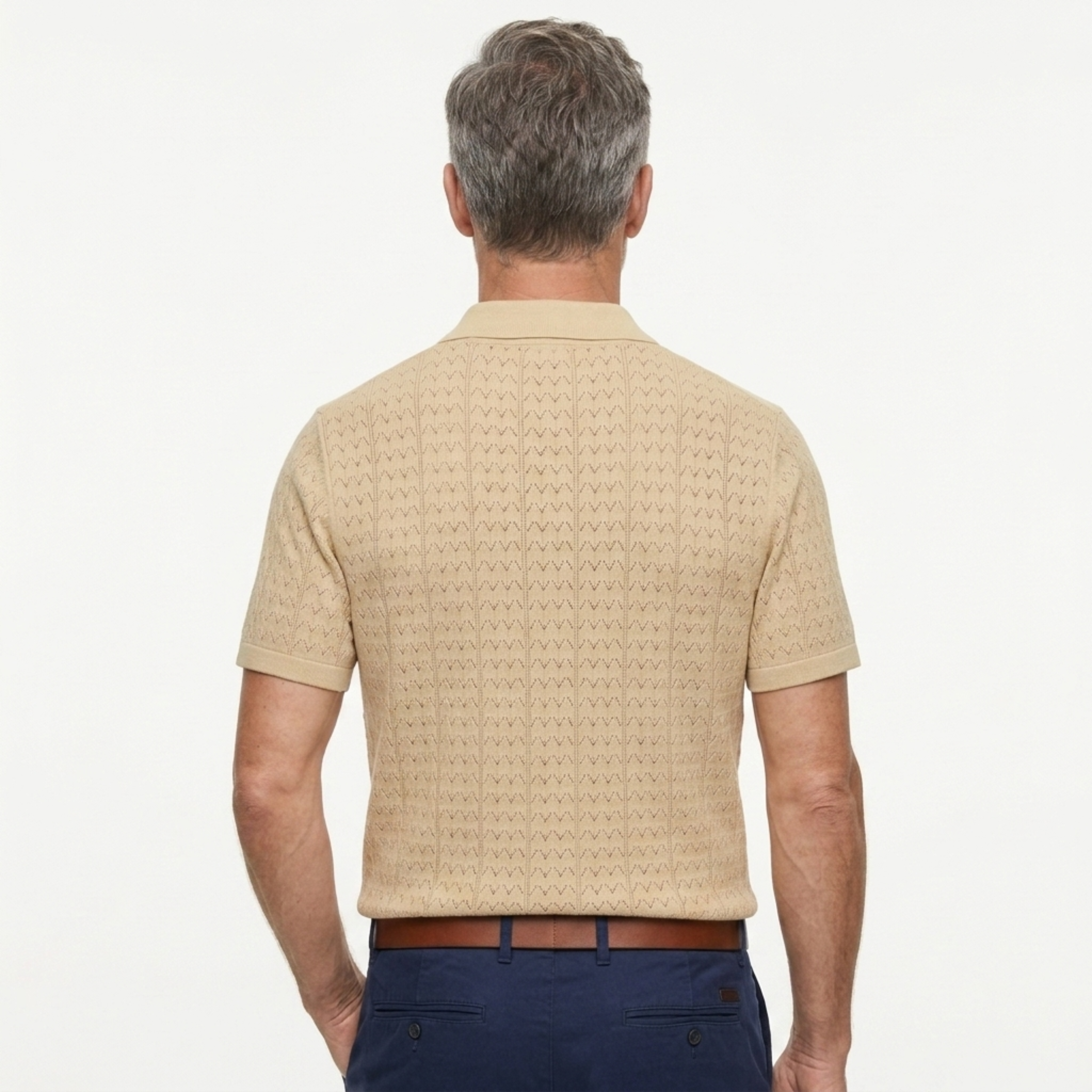 Men's knit polo shirt — jacquard pattern — casual retro style