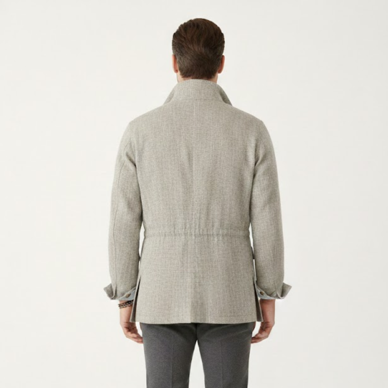Men's military M65 jacket in linen and cotton with adjustable waist and pockets
