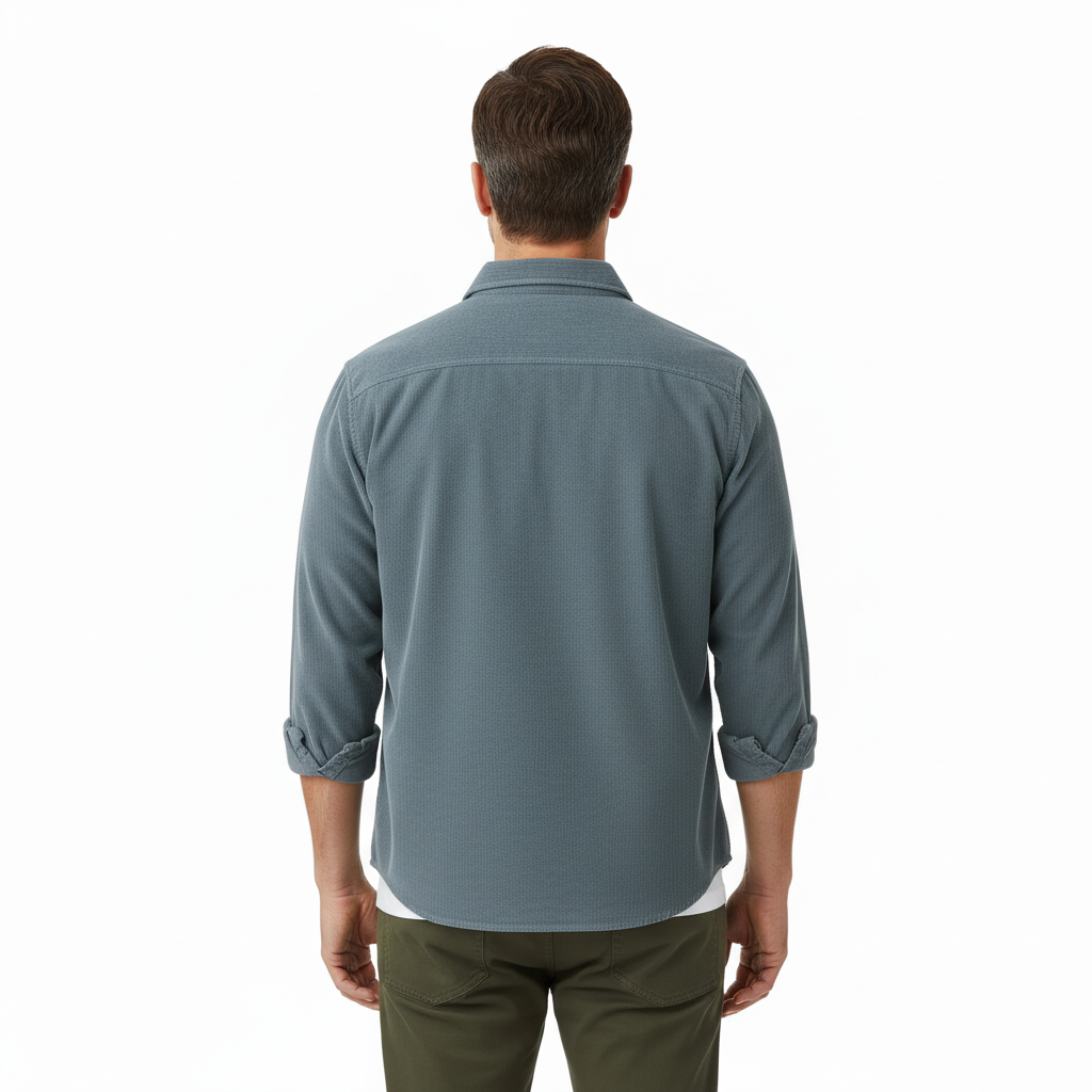 Camisa Retro de Terciopelo Pana de Manga Larga para Hombre con Bolsillo en el Pecho