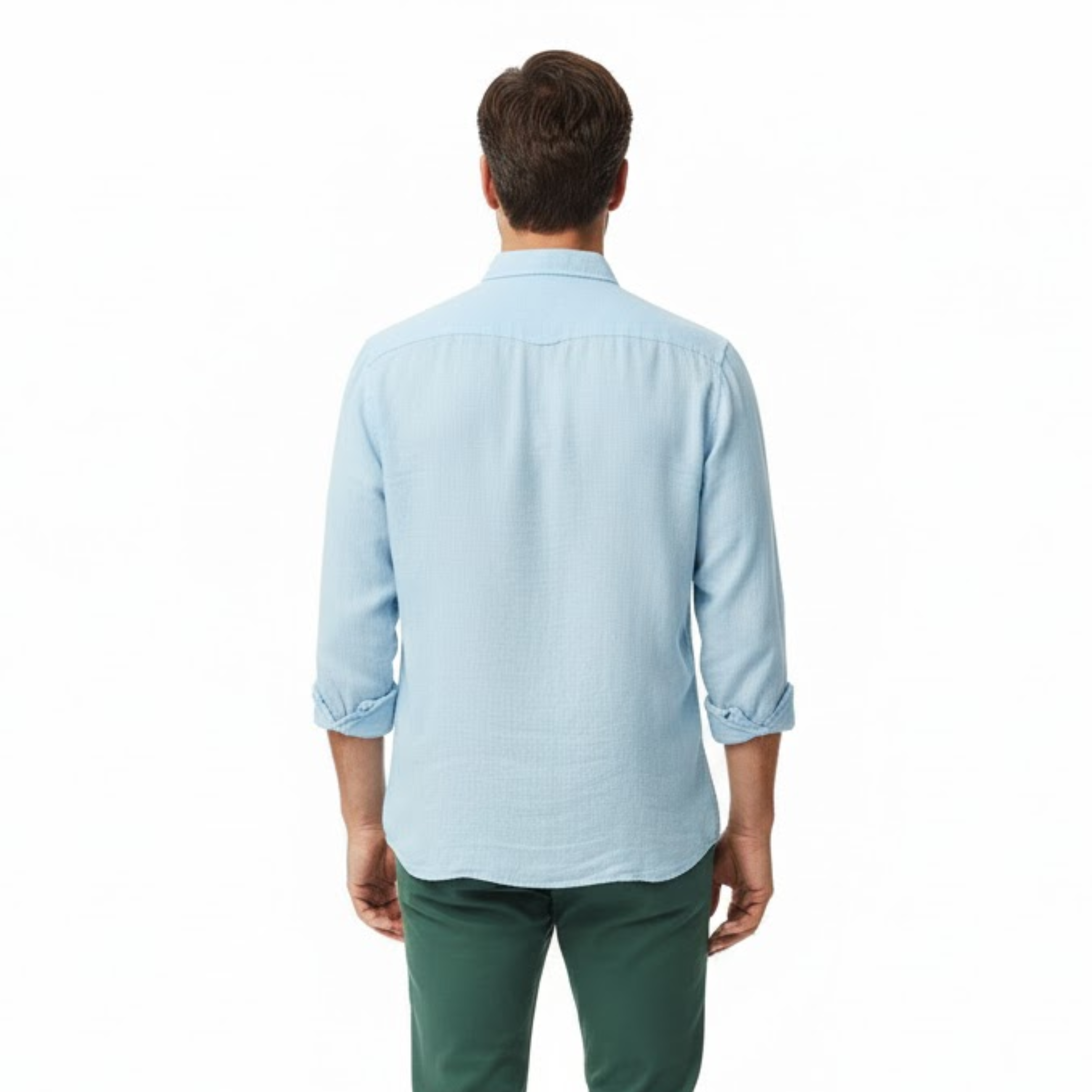 Férfi laza hosszú ujjú ing, bő szabású, egyszínű poplin anyagból, gombos