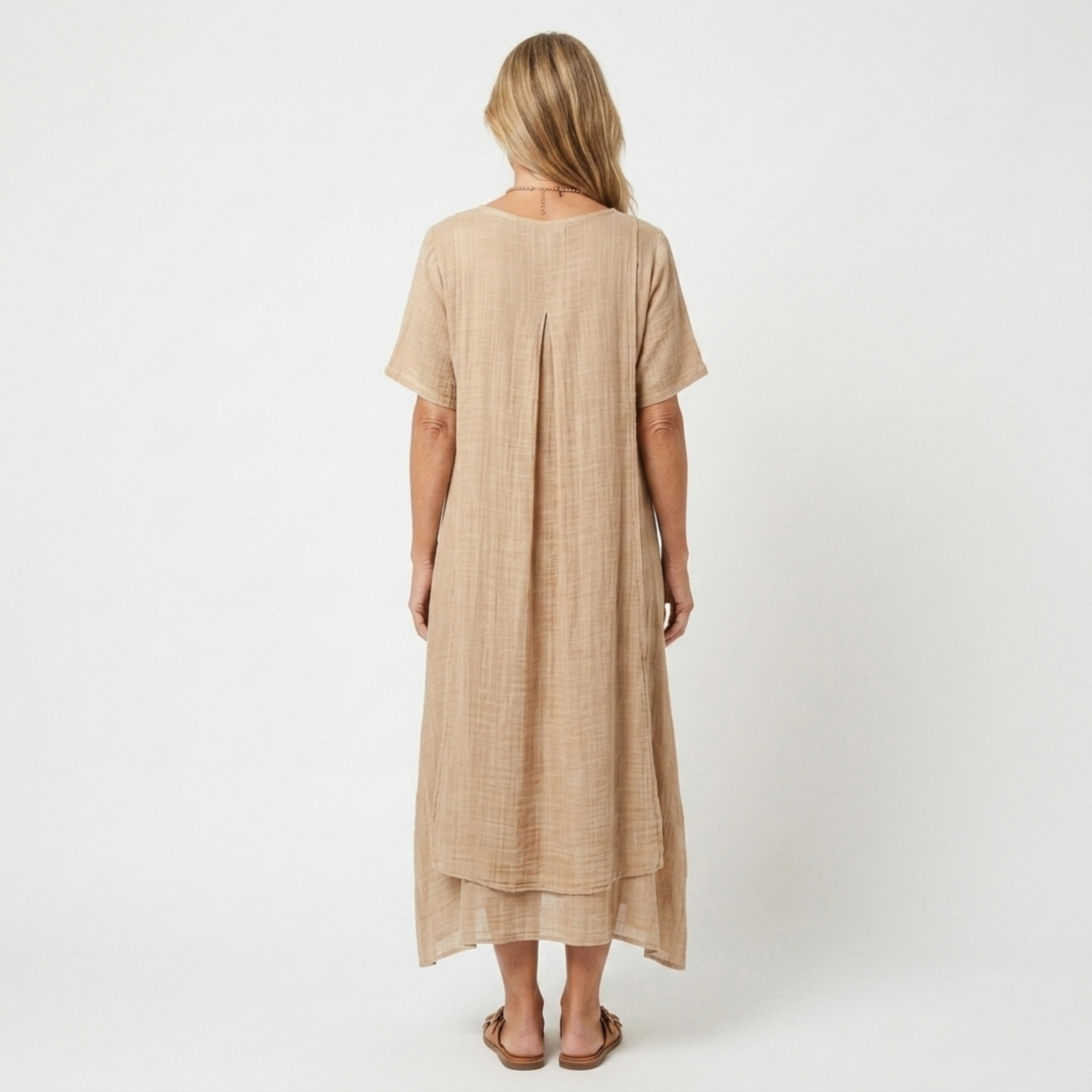 Women's linen kimono robe with V-neck — beach