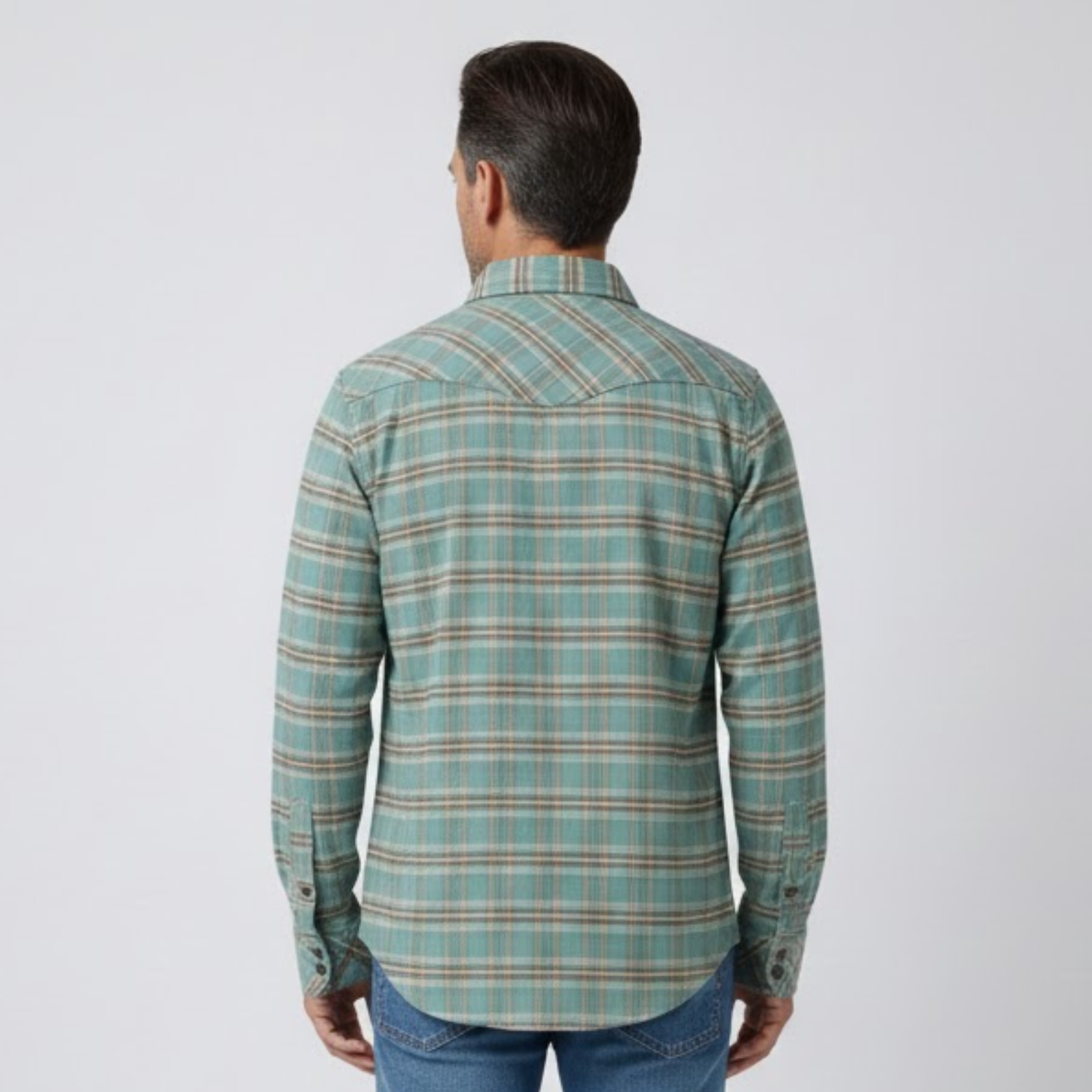 Férfi hosszú ujjú, kockás pamut flanel ing, klasszikus szabású