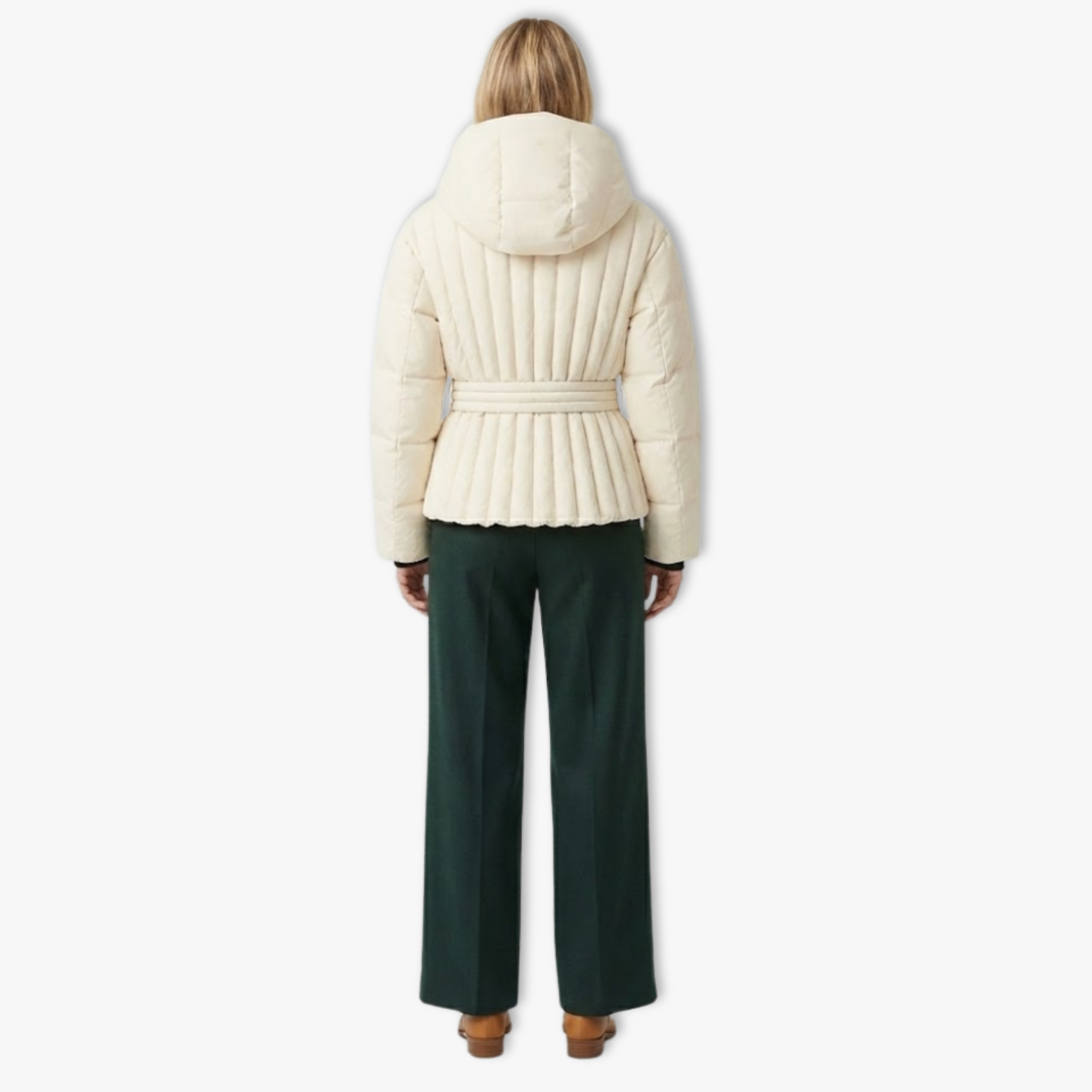 Veste de Ski Femme Peplum à Capuche avec Col Montant et Ceinture à la Taille