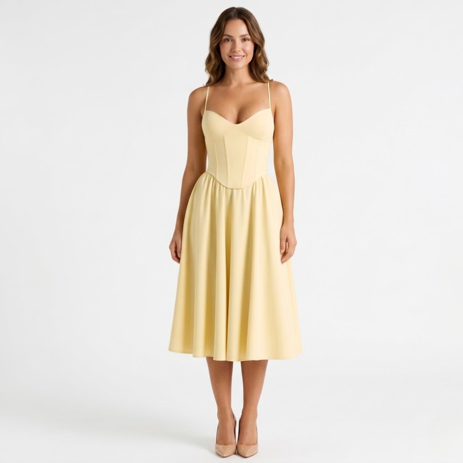 Midi trapézruha strukturált fűzővel és vékony pántokkal nőknek