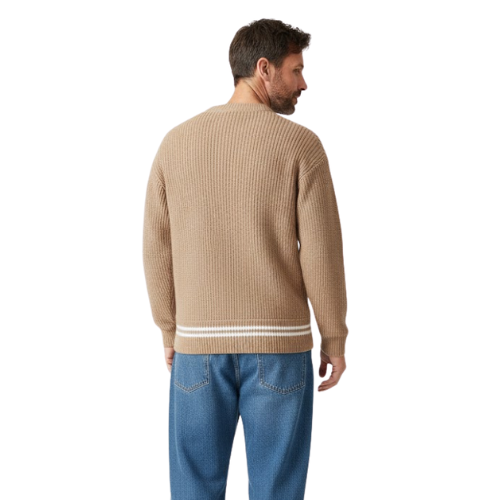 Maglione Uomo Coreano a Collo Tondo Slim con Dettagli Patchwork