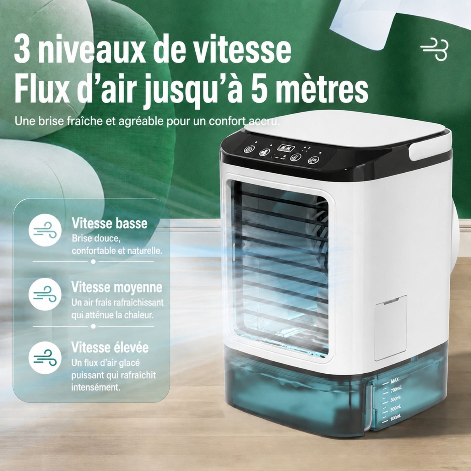 Mini enfriador de aire USB con función de humidificación y 3 velocidades
