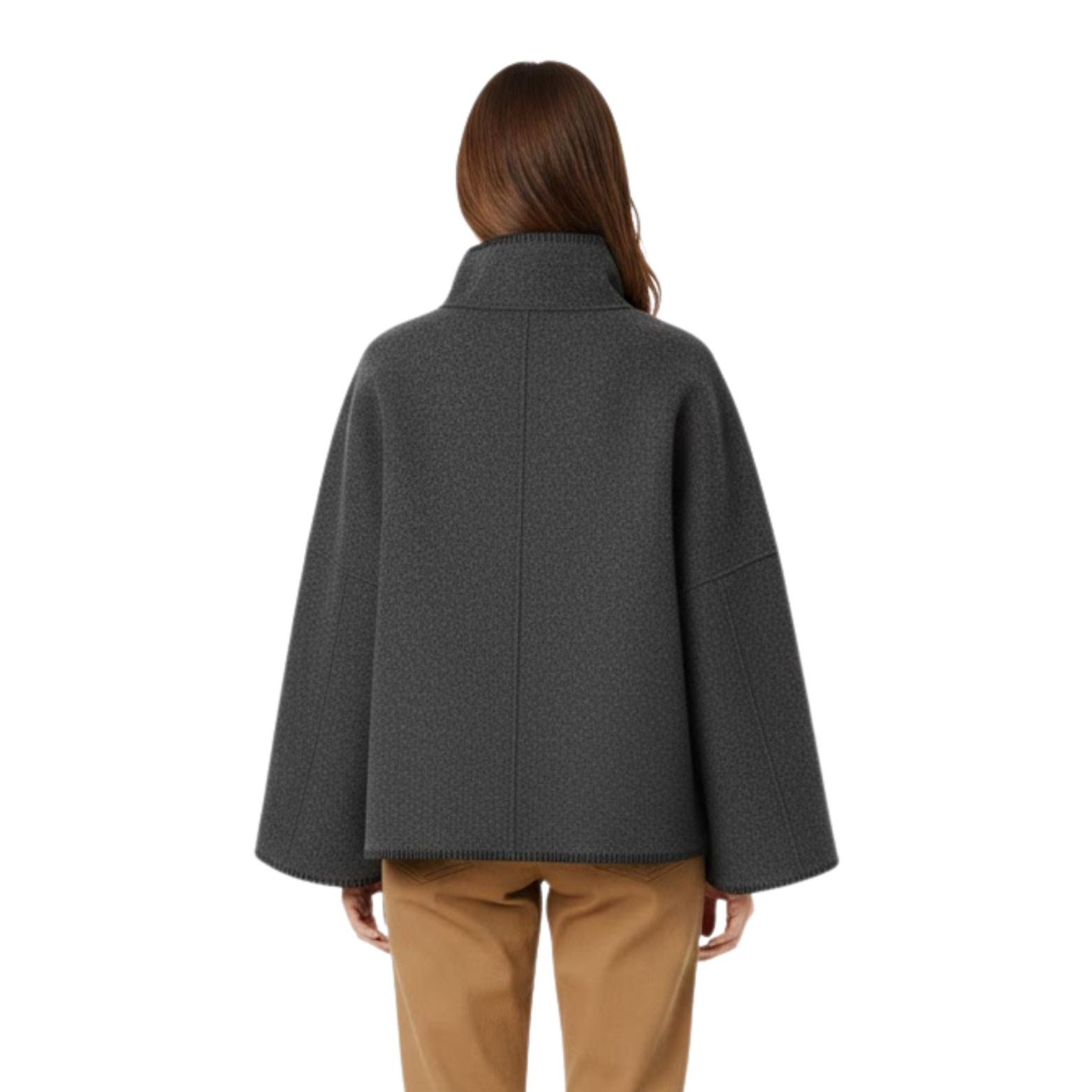Women's Vintage Wool Jacket Wide Shoulders Stand-Up Collar Long Sleeves Autumn Elegant