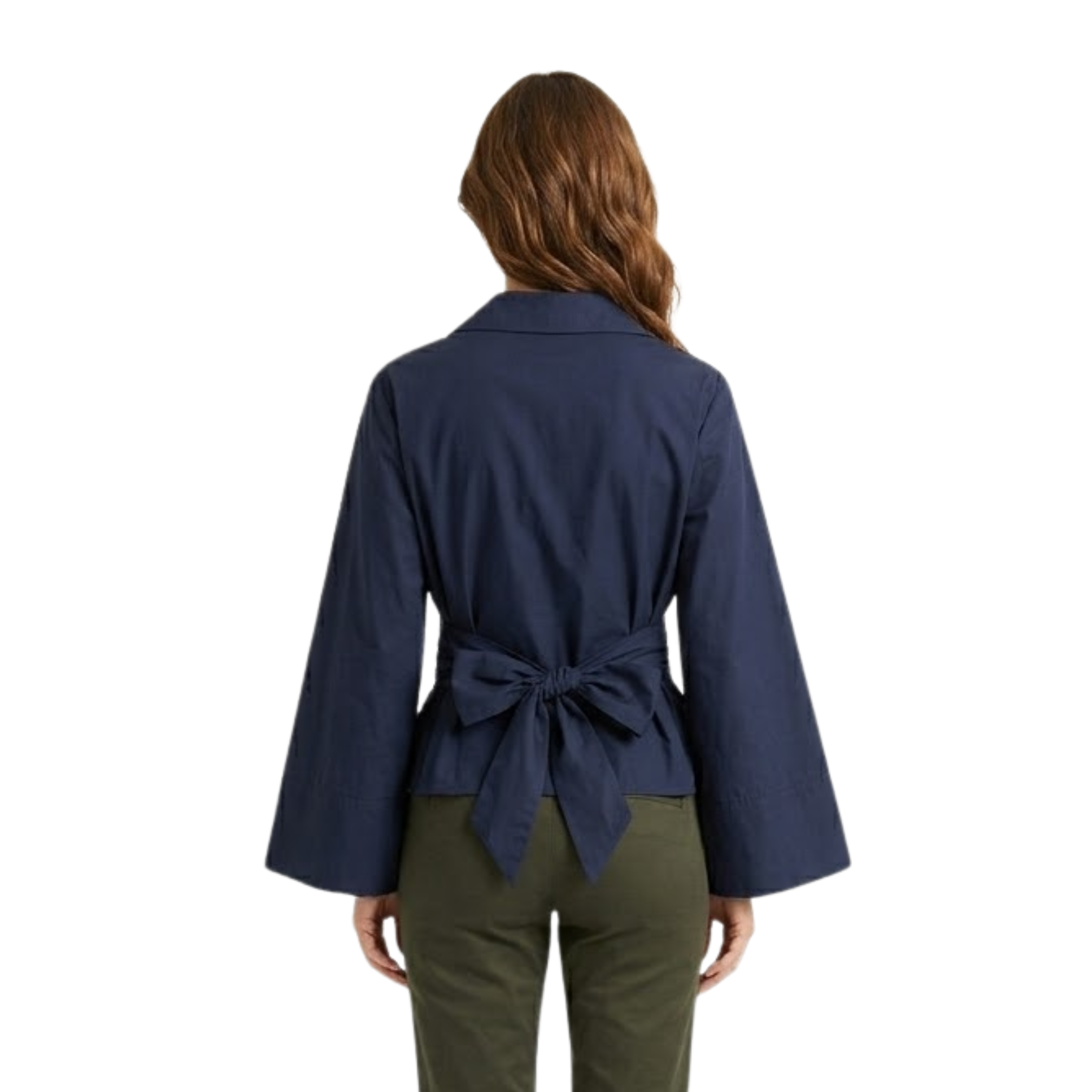 Pamut felső megkötős övvel és bő ujjakkal nőknek