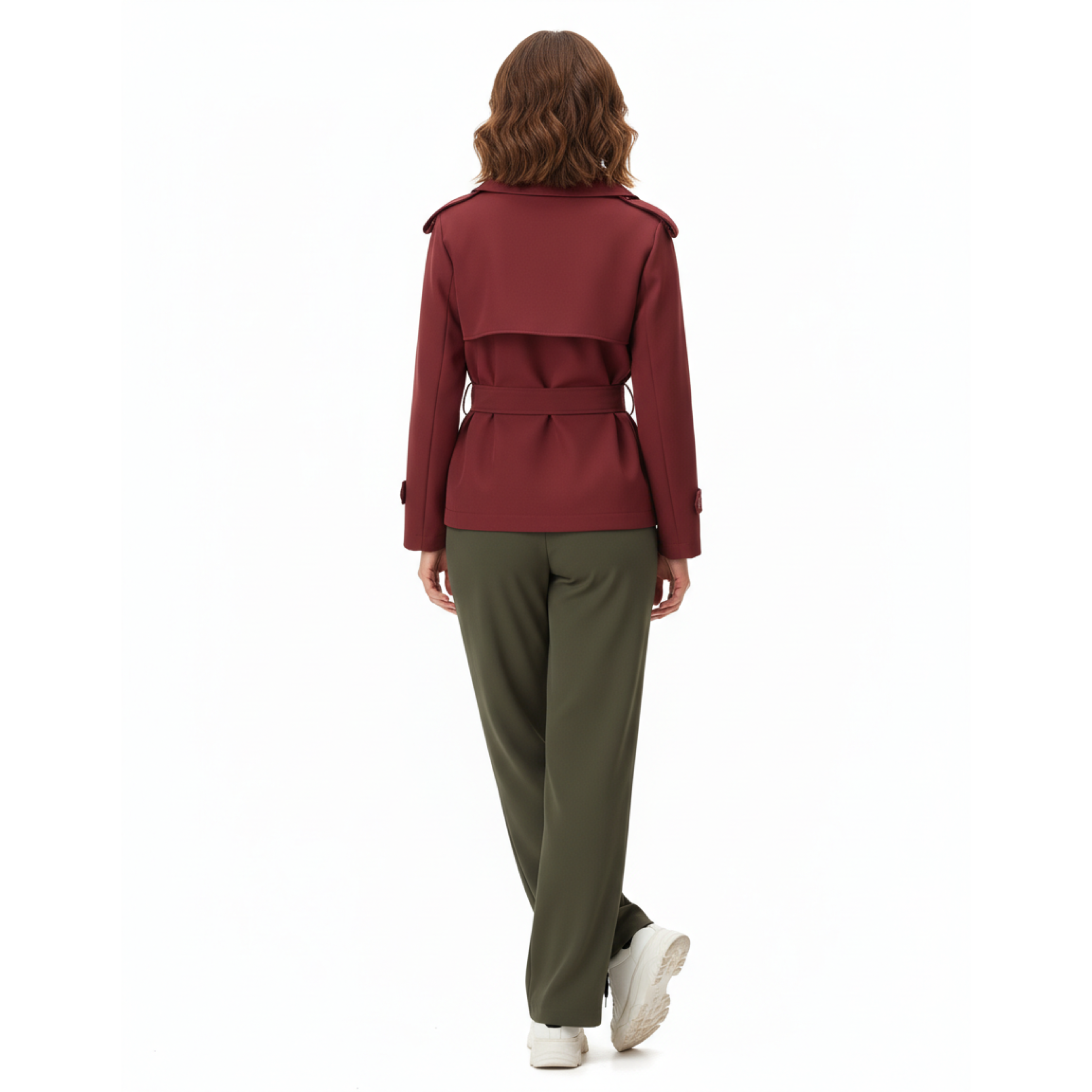 Trenchcoat kurz aus Polyester mit Gürtel und Reverskragen für Damen