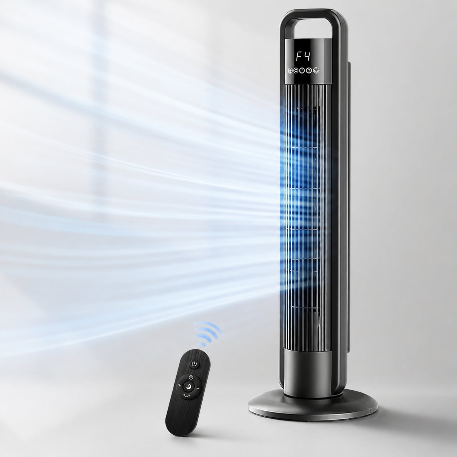 Ventilador de columna con control remoto, oscilación y 4 velocidades
