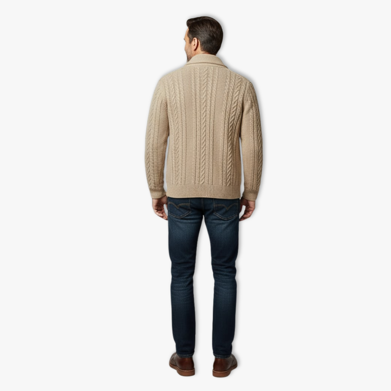Men's knitted twisted stitch vest with stand-up collar and button closure