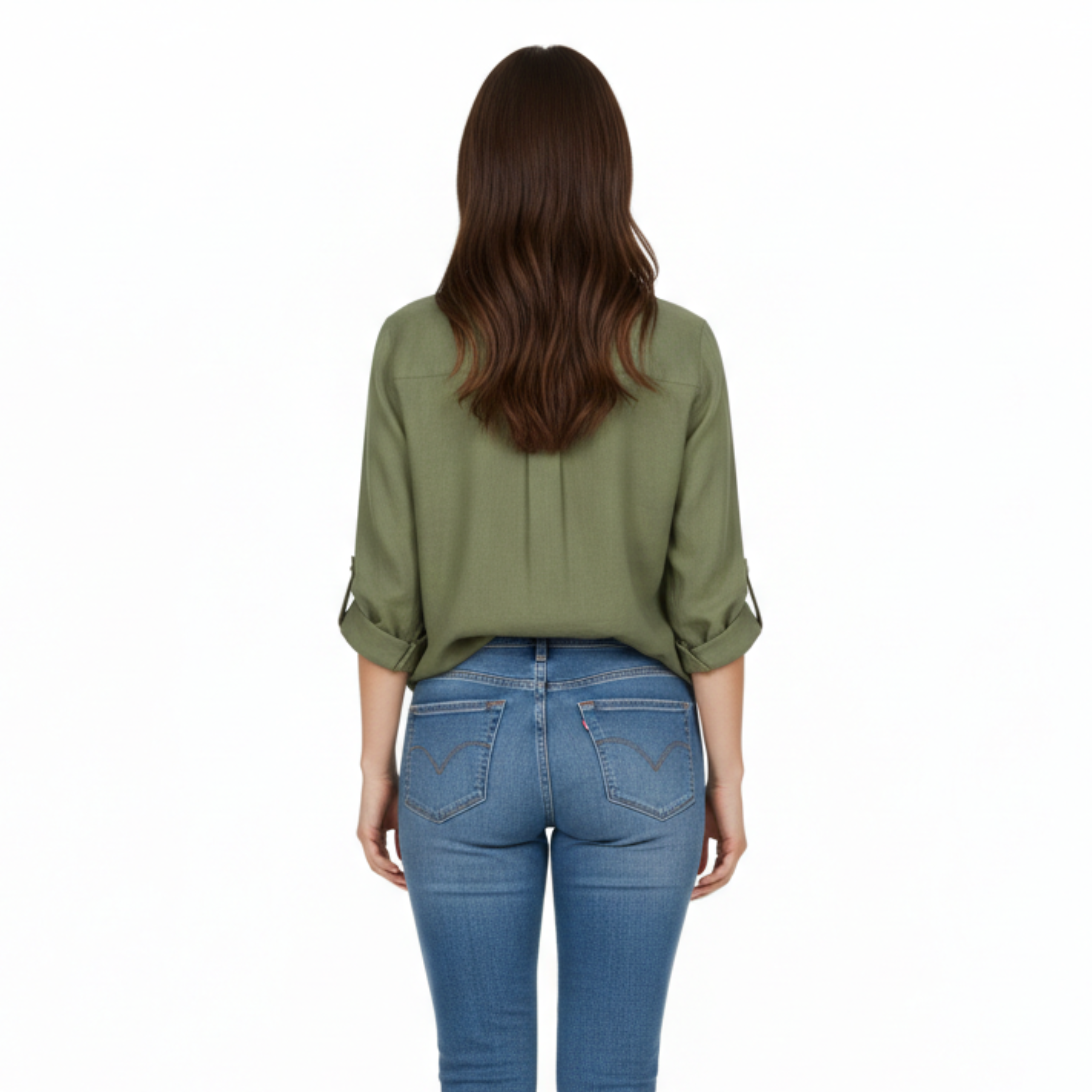 Camicia ampia casual da donna con bottoni, maniche a tre quarti e scollo a V