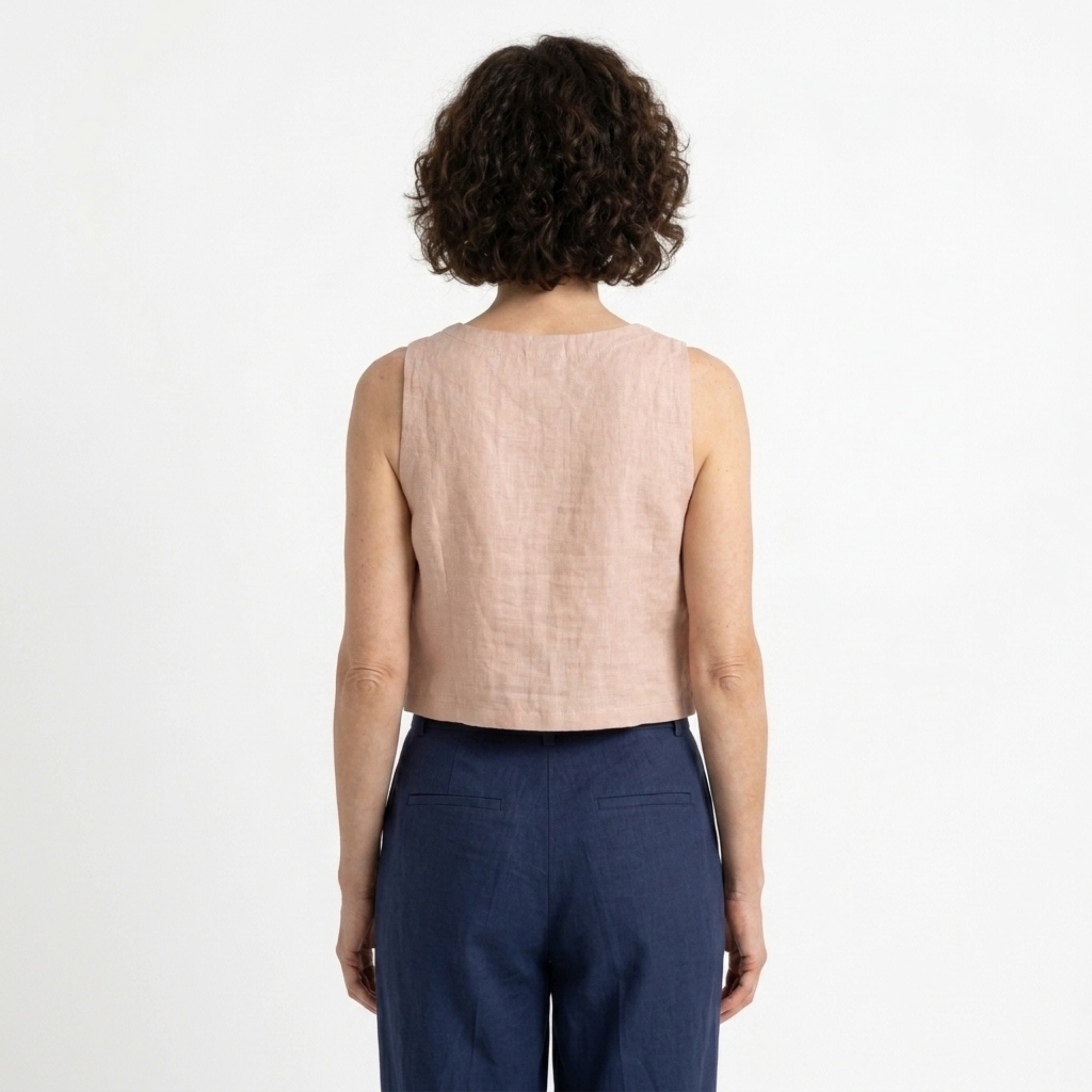 Top corto reversible sin mangas — 100 % lino puro — estilo minimalista — verano