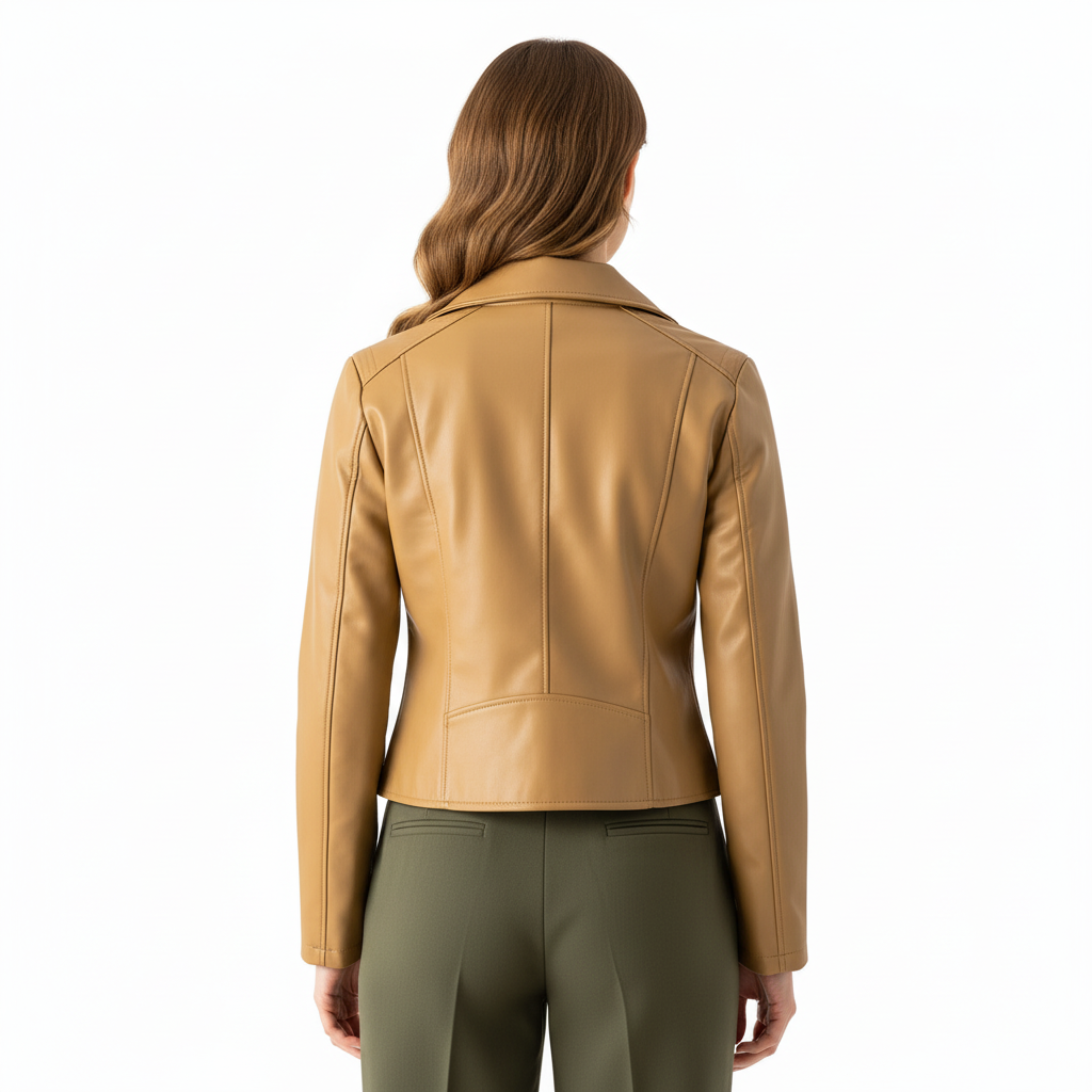 Veste en Similicuir pour Femme avec Fermeture Éclair Asymétrique et Large Revers