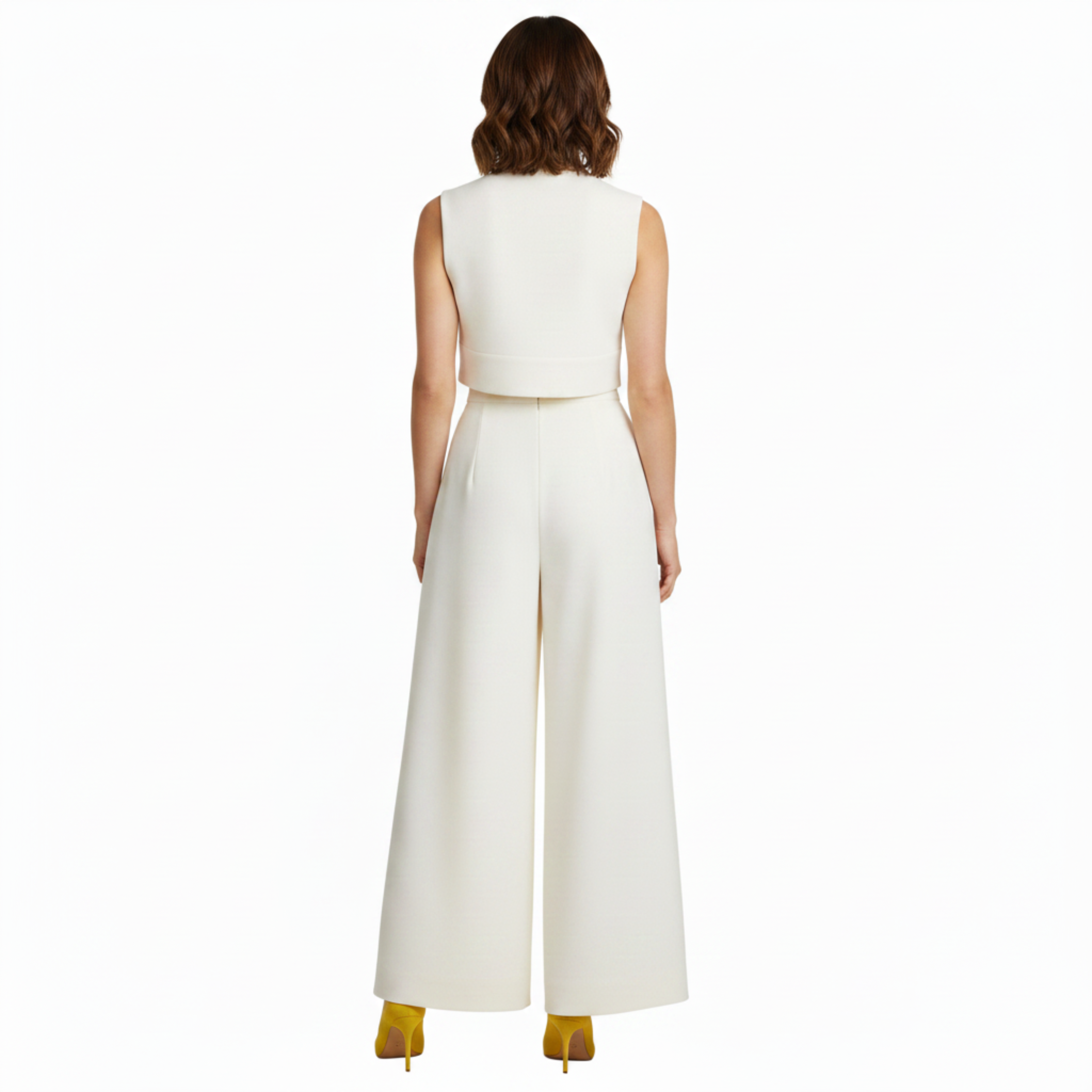Set of Cropped High-Neck Top and Wide Pleated Pants for Women