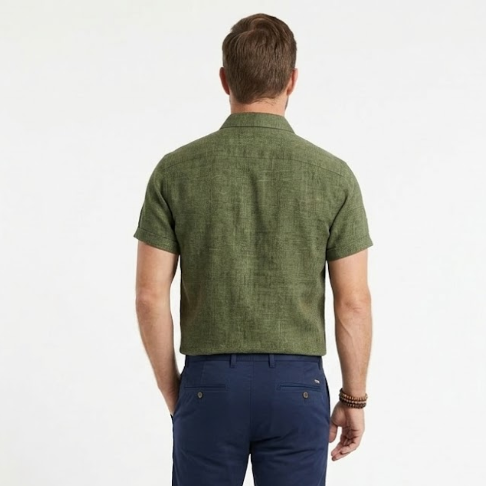 Rövid ujjú pamut-len ing férfiaknak, hajtókás gallérral