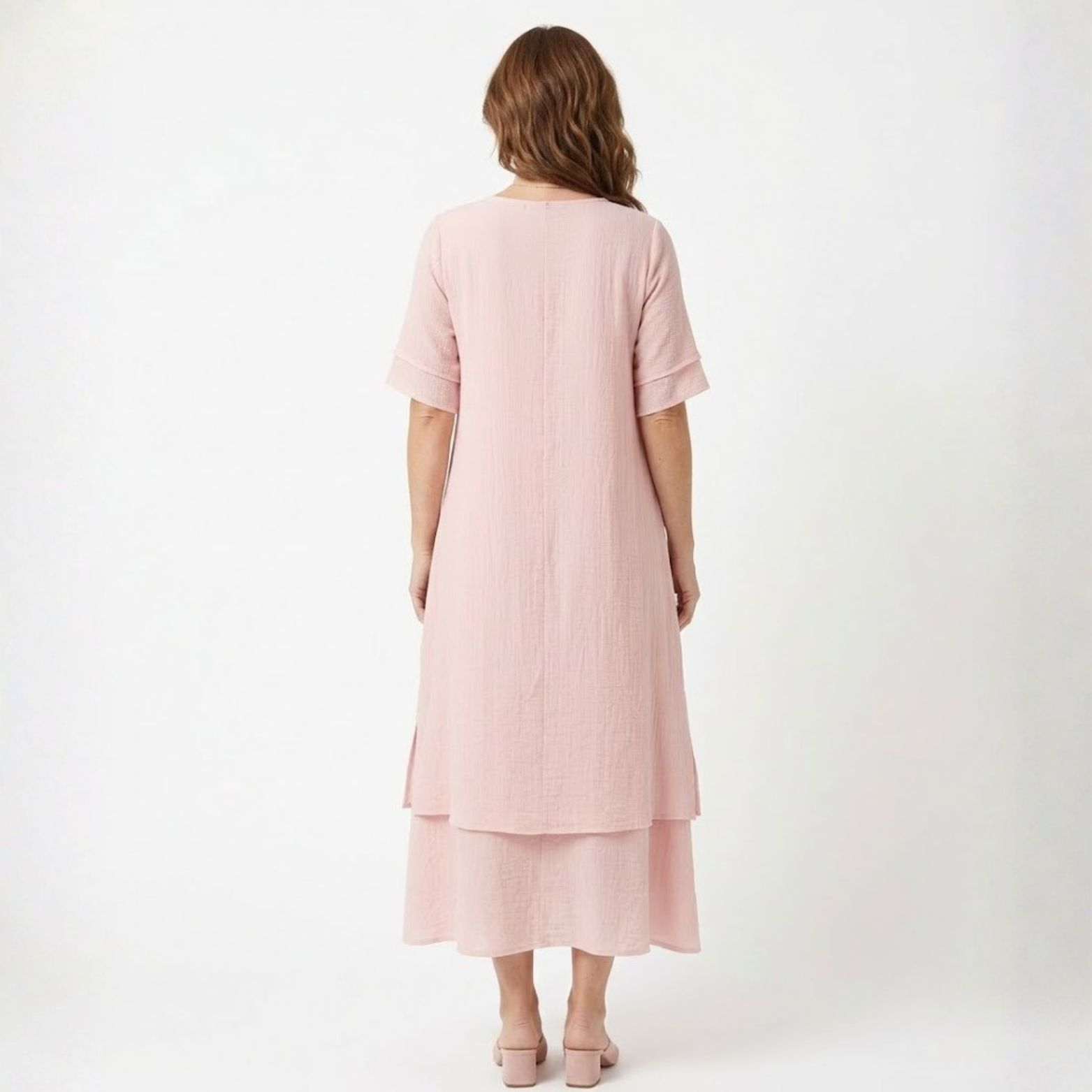 Női Midi Bő Ruha Rövid Ujjakkal és Rétegezéssel