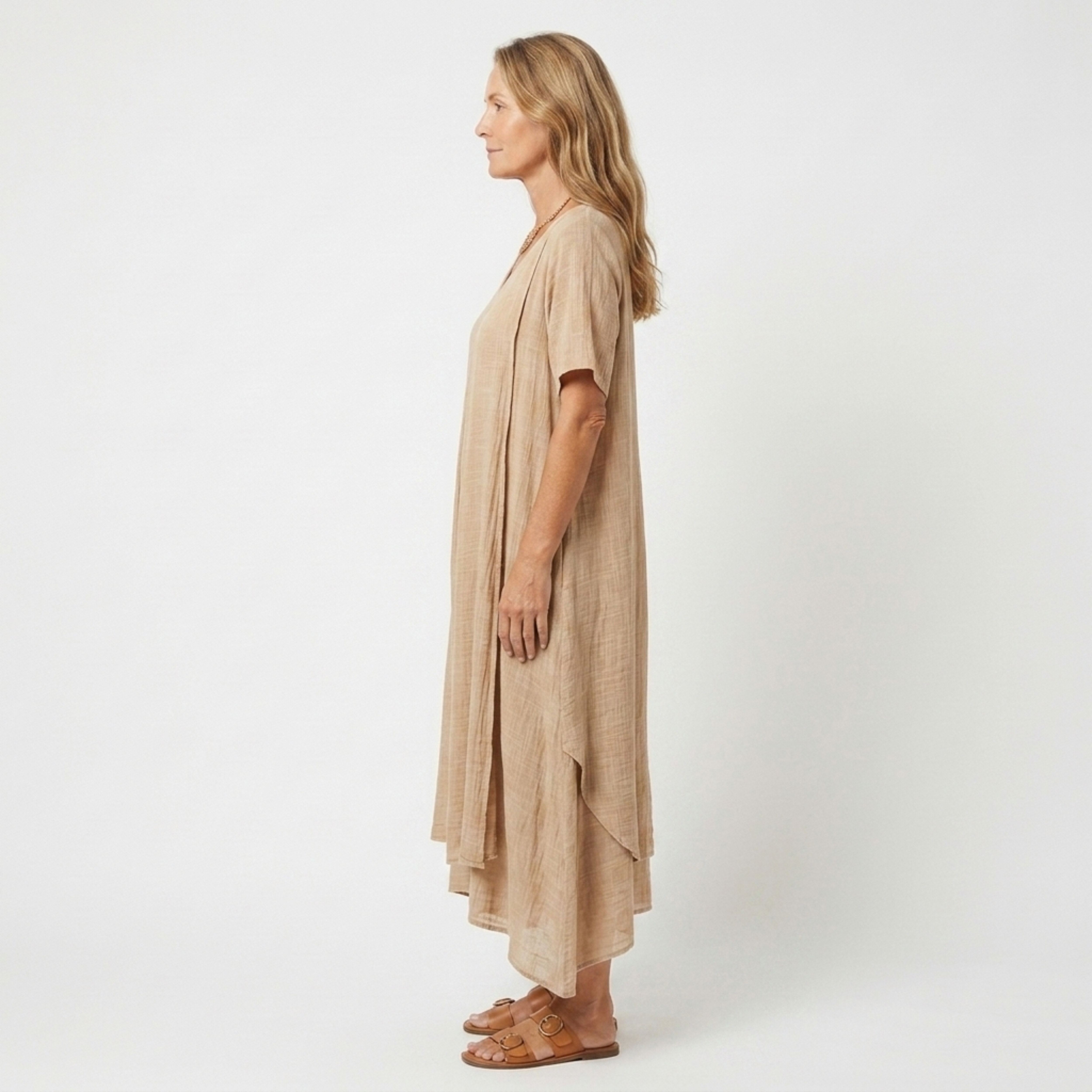 Women's linen kimono robe with V-neck — beach