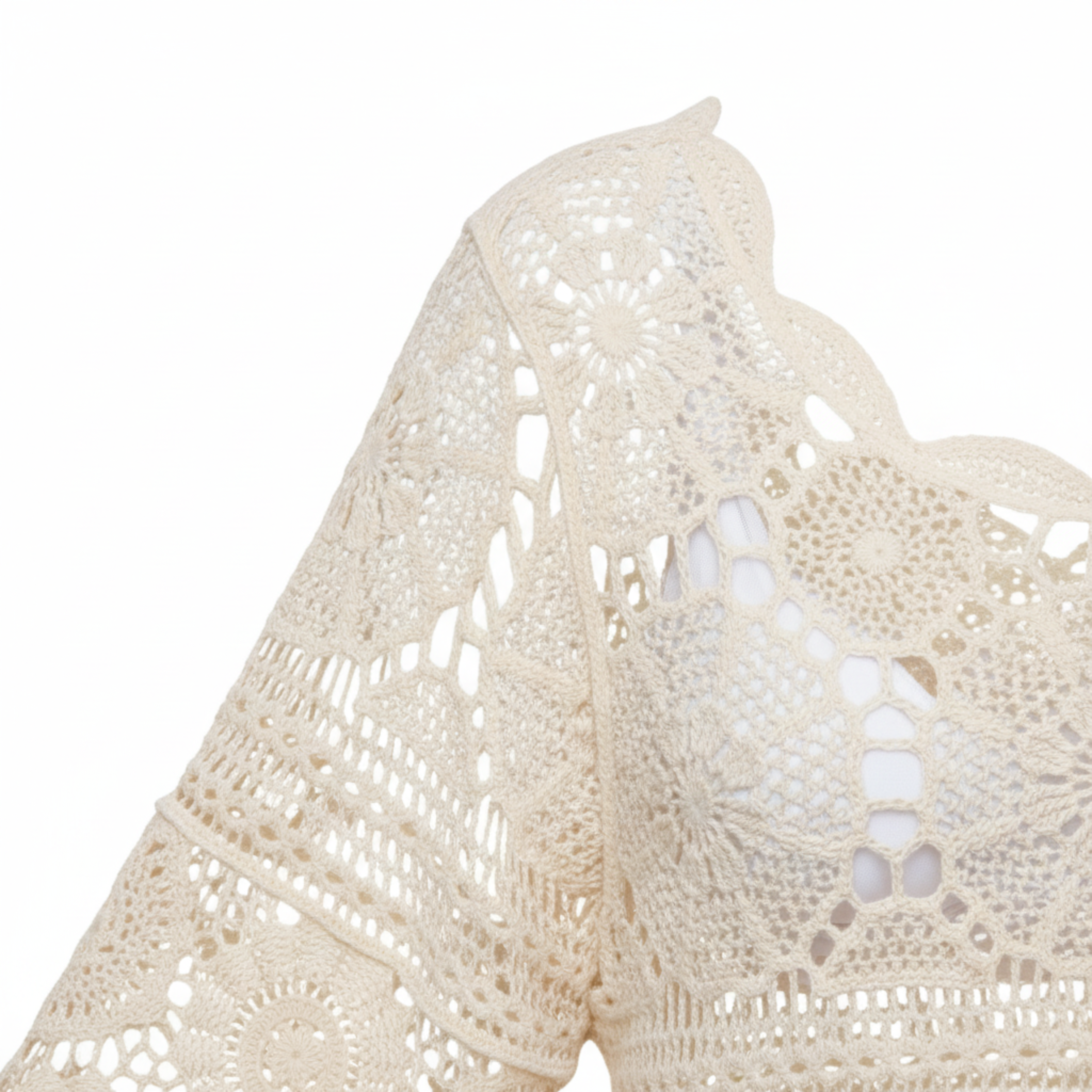 Häkel-Spitzen-Strandkleid mit Fransen-Saum und 3/4-Ärmeln