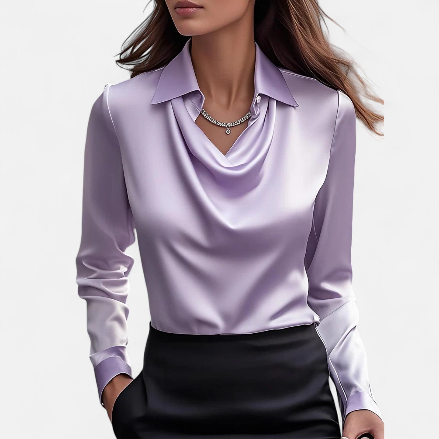 Ancienne Monde | Blouse Blanche en Satin Femme – Encolure Drapée, Élégance Intemporelle