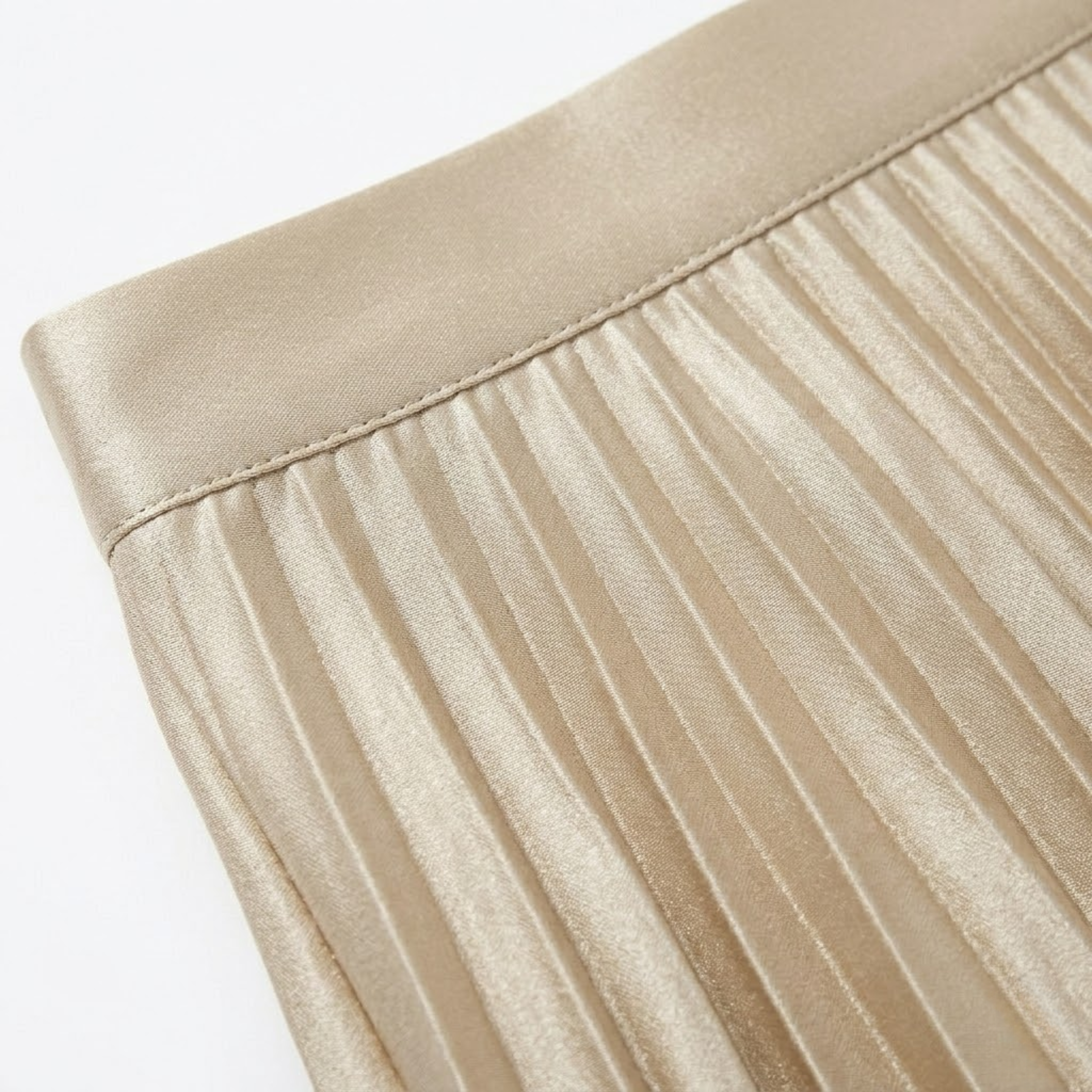 Saia Longa Plissada Satinada com Cintura Alta Elástica para Mulher