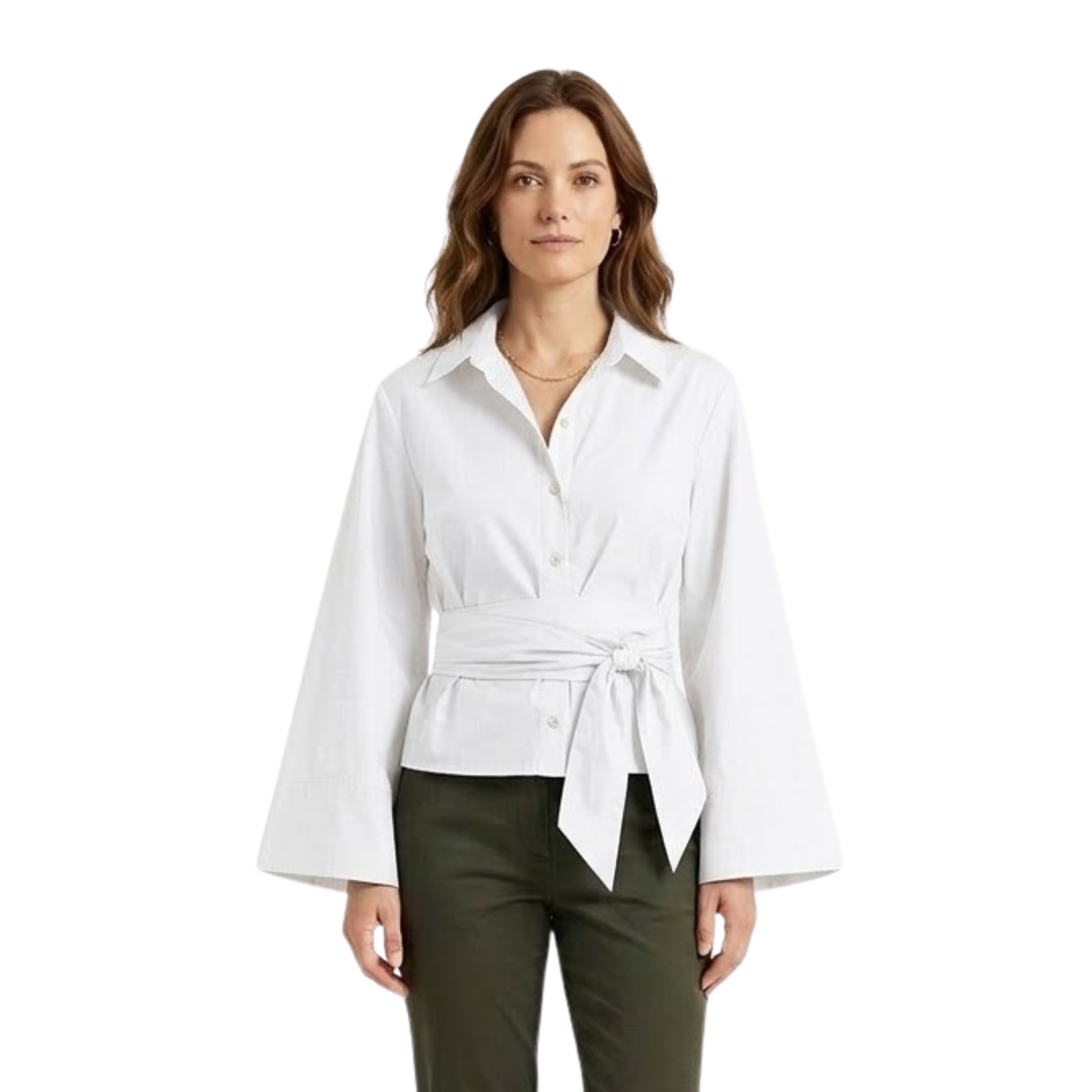Haut en Coton avec Ceinture à Nouer et Manches Larges pour Femmes