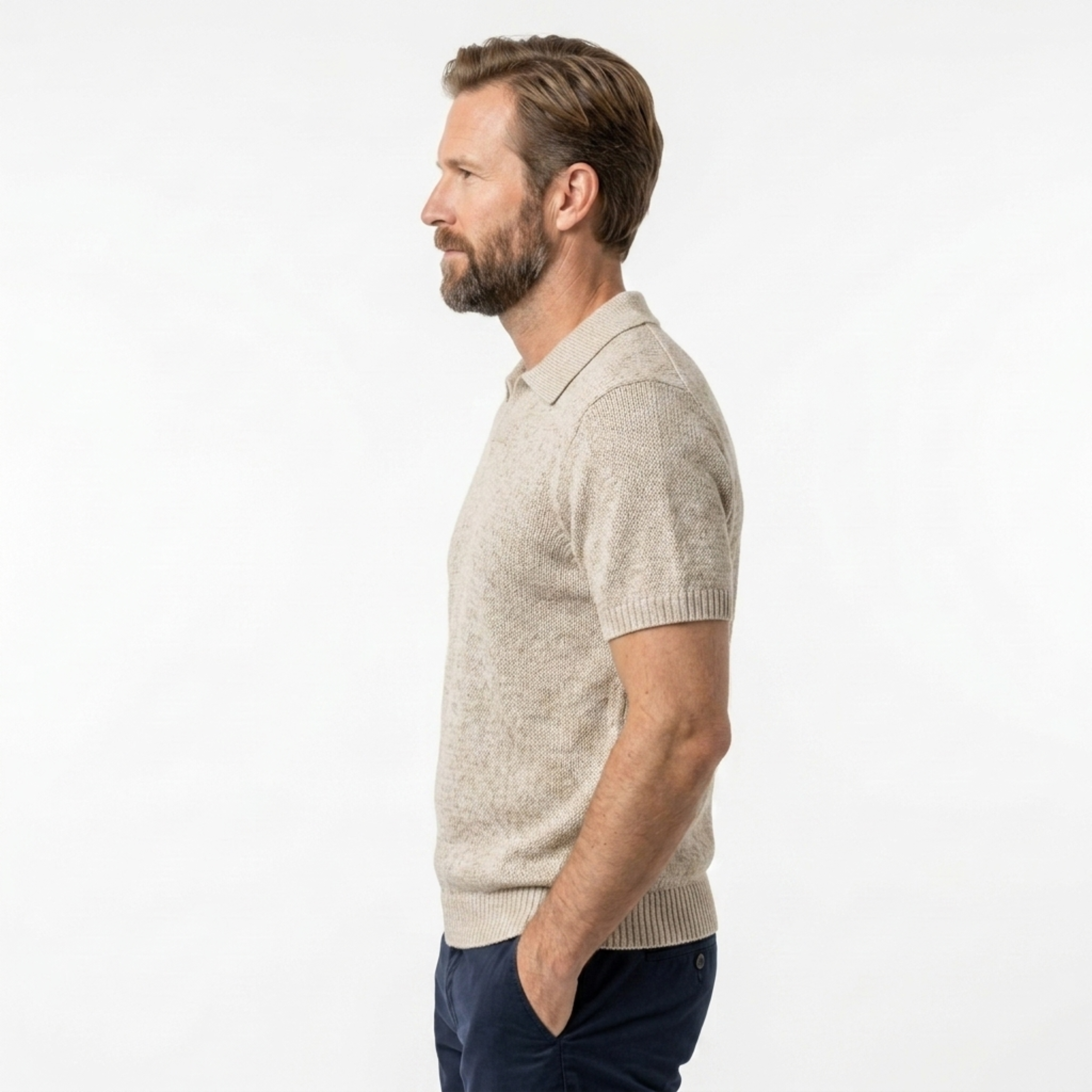 Polo en maille pour homme effet chiné — manches courtes | look décontracté